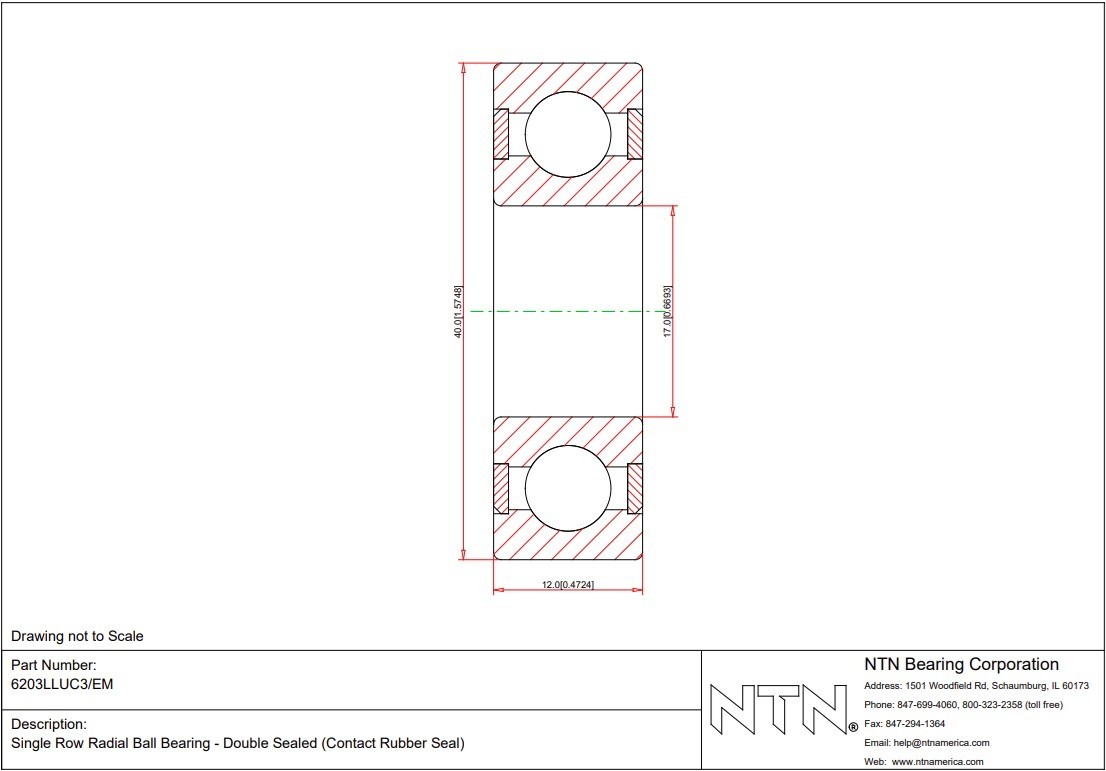 PACK OF 5, NTN 6203-2RS C3 (LLU C3) 17X40X12mm, NEW