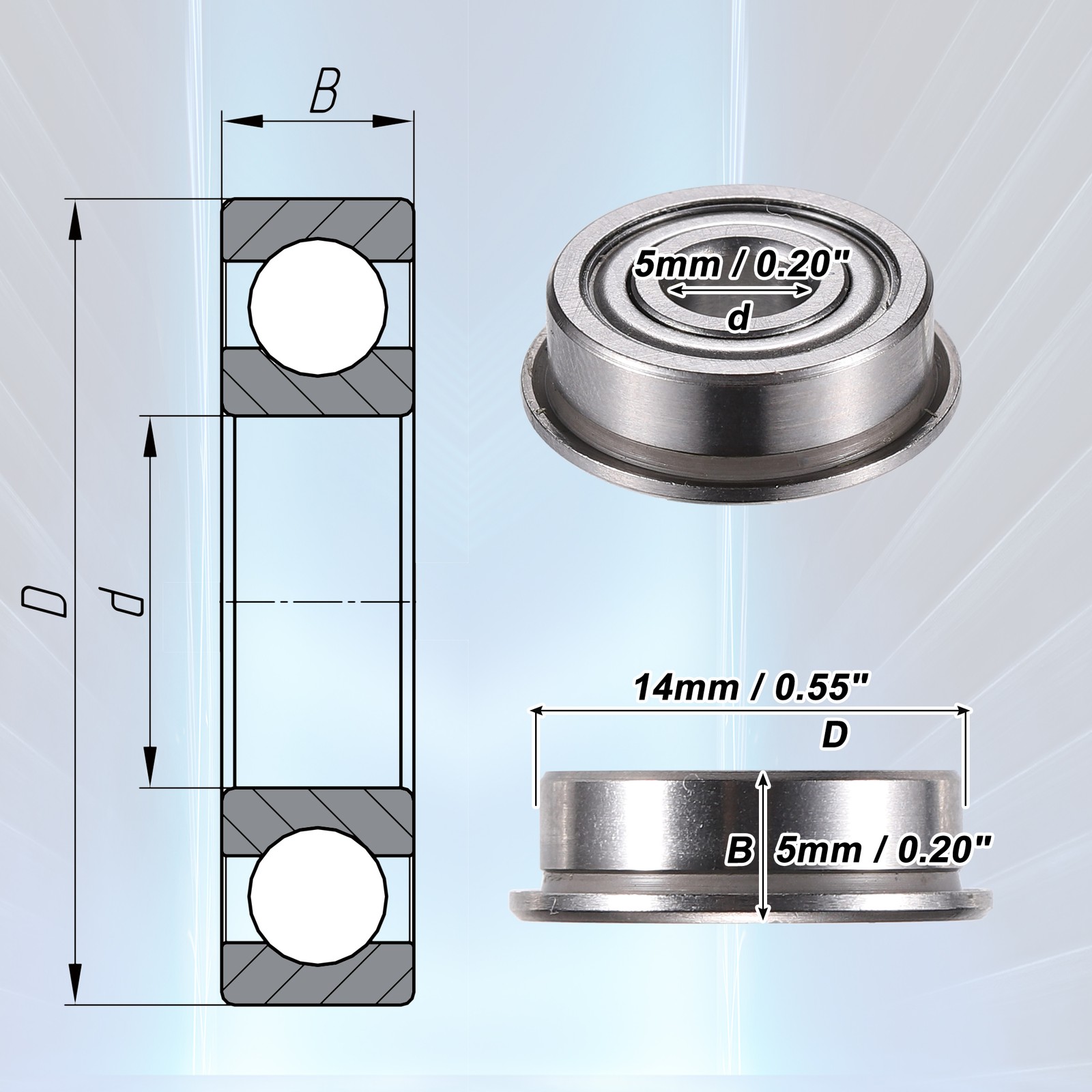 10pcs F605ZZ 5x14x5mm Double Metal Shield Single Row Deep Groove Ball Bearings