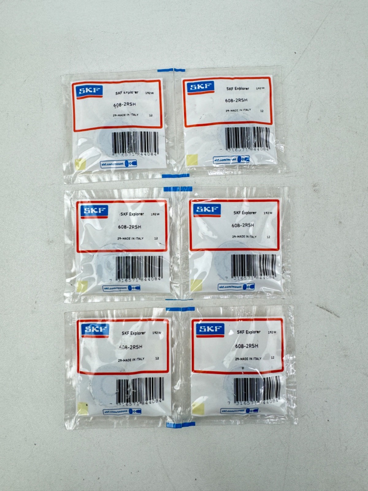 x(6) SKF 608-2RSH DEEP GROOVE BALL BEARING, RUBBER SEALED