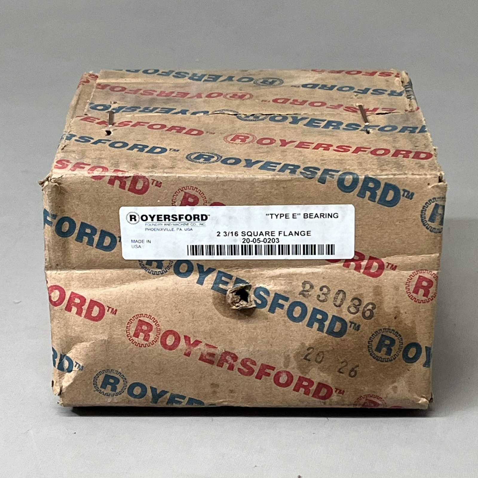 ROYERSFORD Type E Bearing 2 3/16 Square Flange 4-Bolt Tapered Rollers 20-05-0203