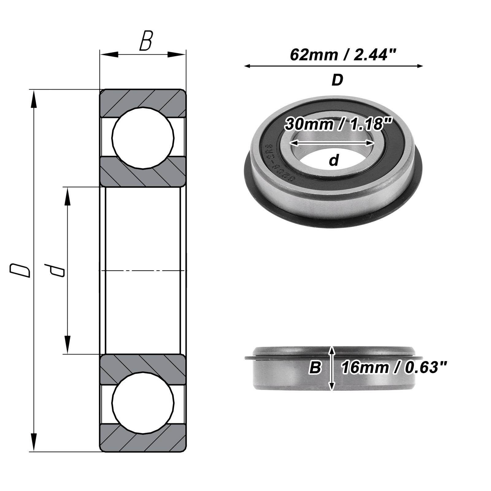 6206NR2RS Deep Groove Ball Bearings 30x62x16mm 1Pc Scooter Skateboard Wheel