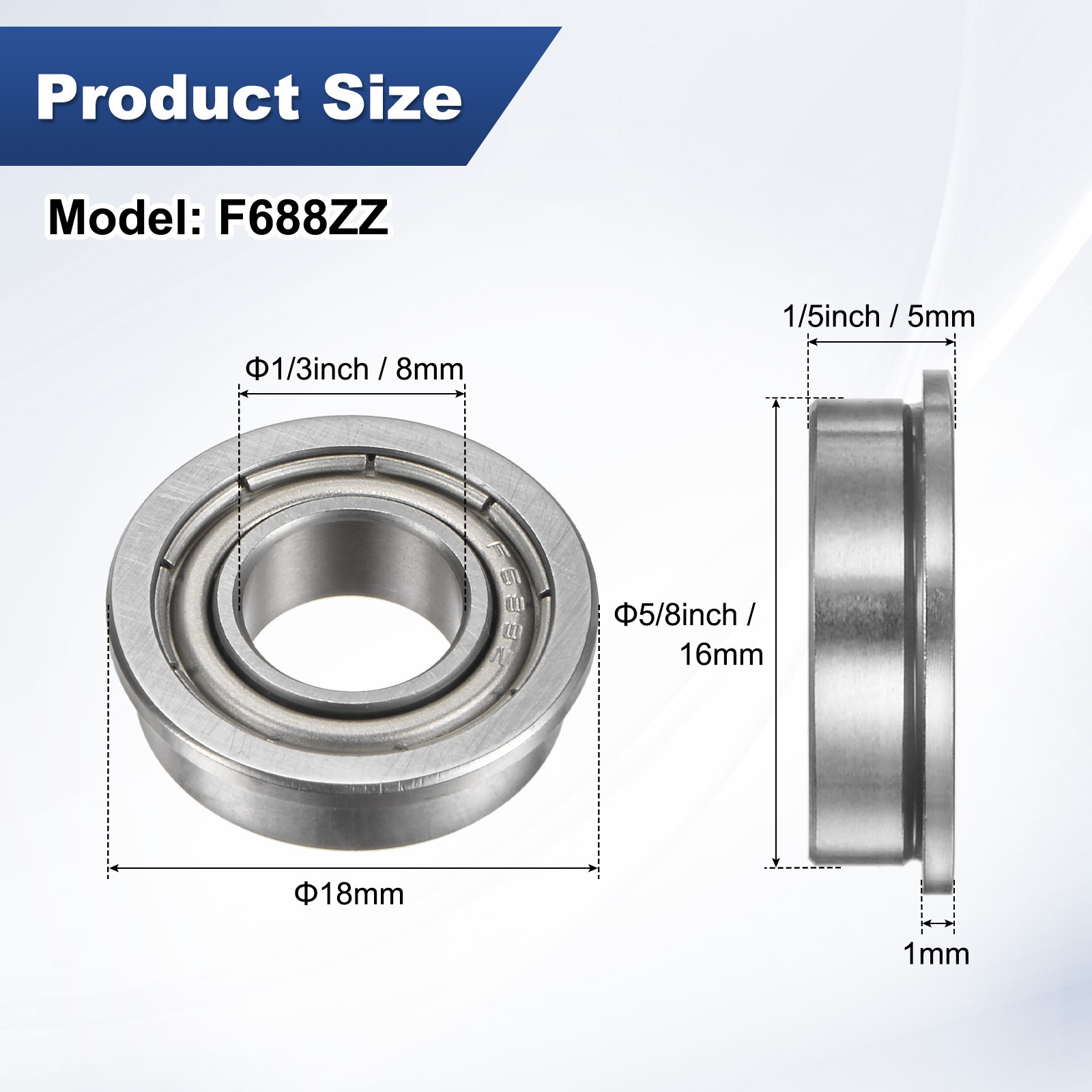 10pcs F688ZZ Ball Bearings with Flange, 8x16x5mm for Sealed Metal