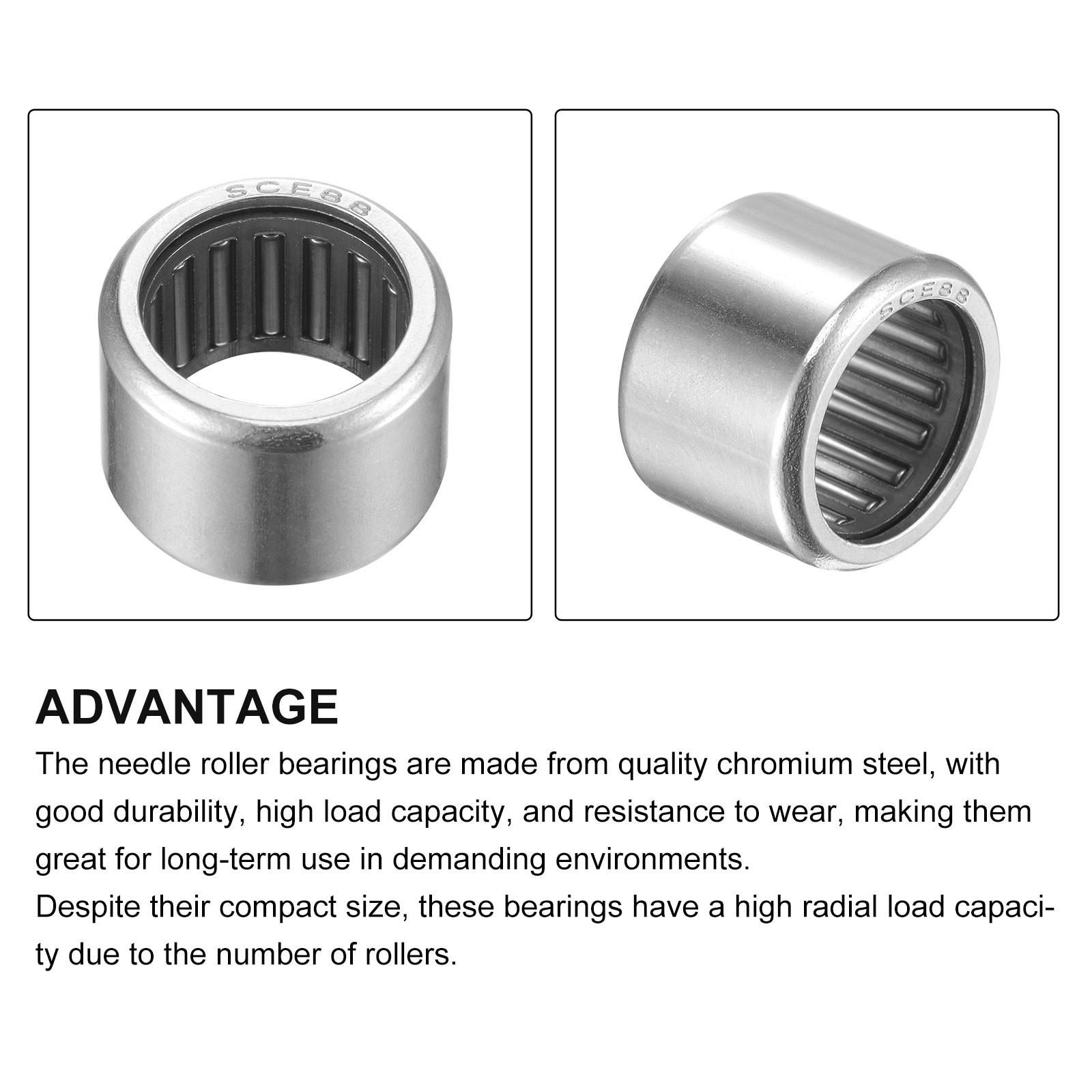 SCE88 Needle Roller Bearings 1/2 in x 11/16 in x 1/2 in 5 Packs for Industrial