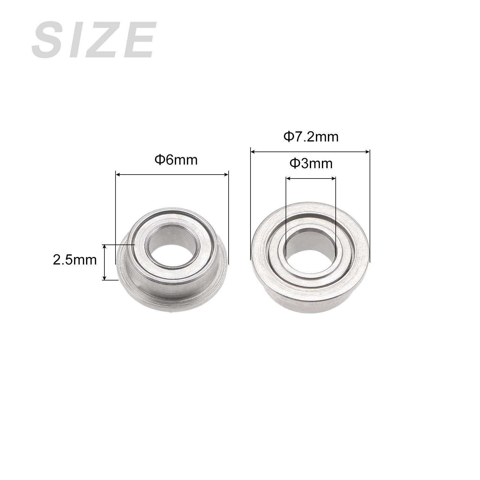 10Pcs Chromium Steel Double Sealed Flange Ball Bearing MF63ZZ, 3mm x 6mm x 2.5mm