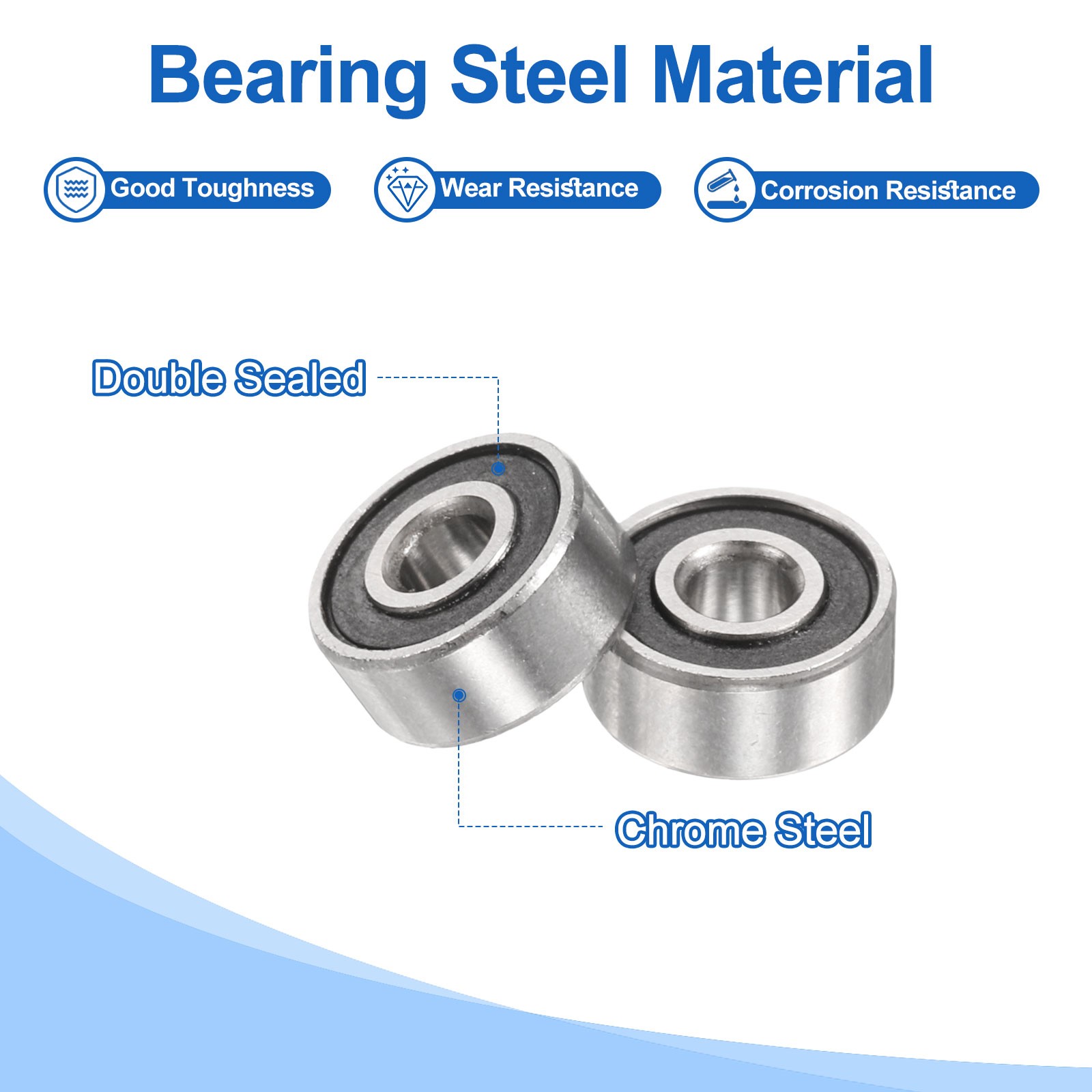 6pcs R2-2RS 1/8″ ID x 3/8″ OD x 5/32″ Height Z2 Ball Bearings, Silver Tone