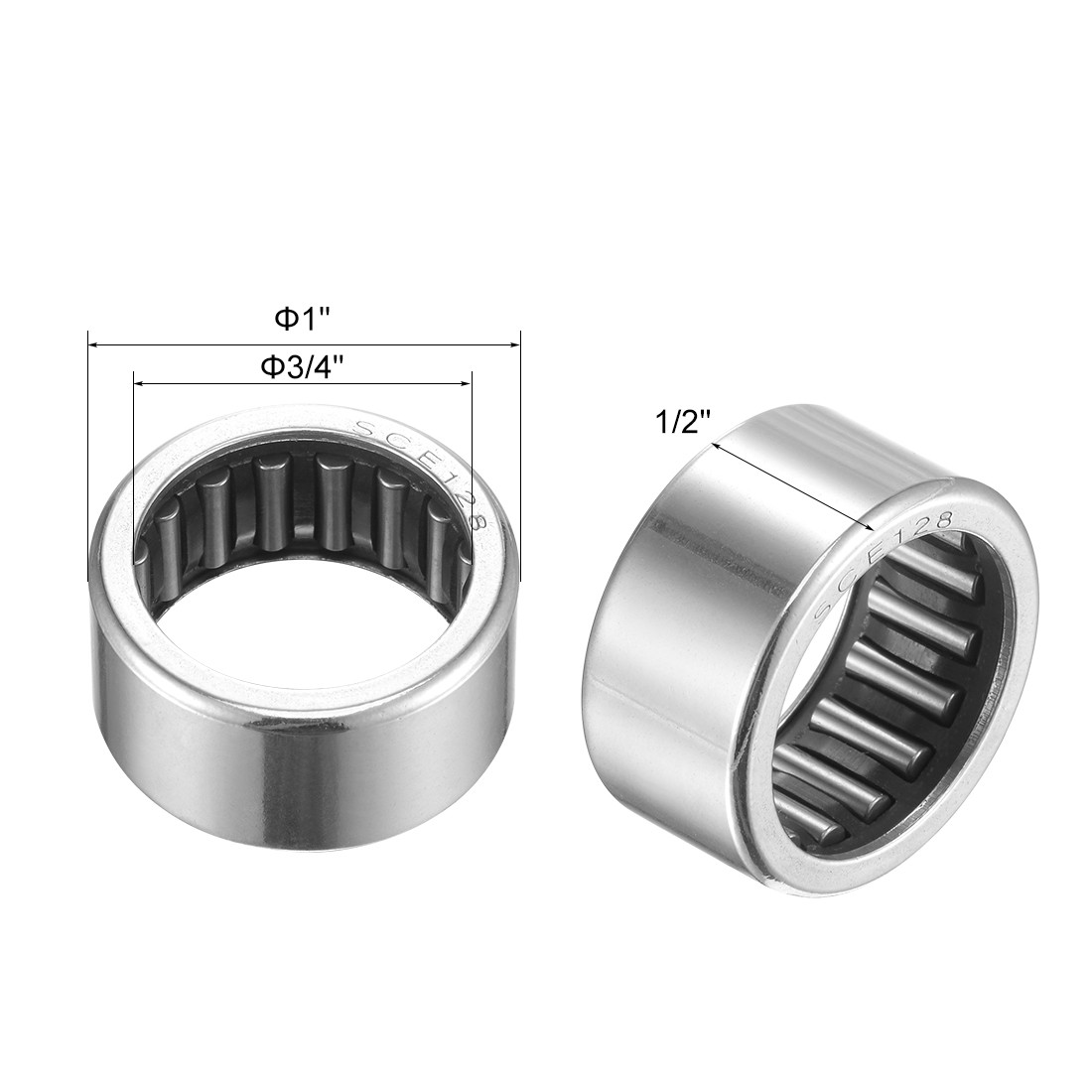 2 x SCE128 Needle Roller Bearings 3/4″ x 1″ x 1/2″ Chrome Steel Open End