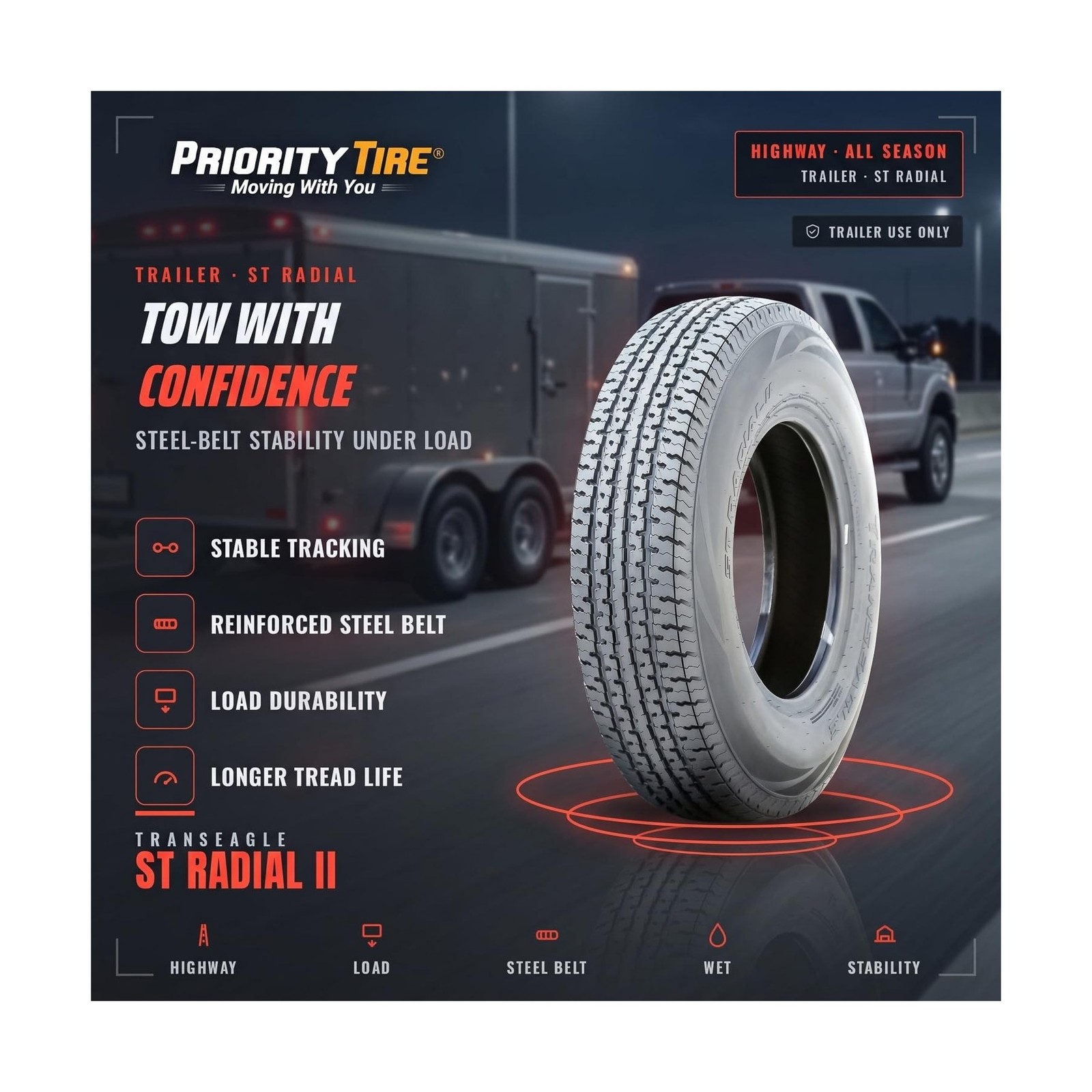 Transeagle ST Radial II Trailer Radial Tire ST175/80R13 175/80-13 | 97/93L Lo…