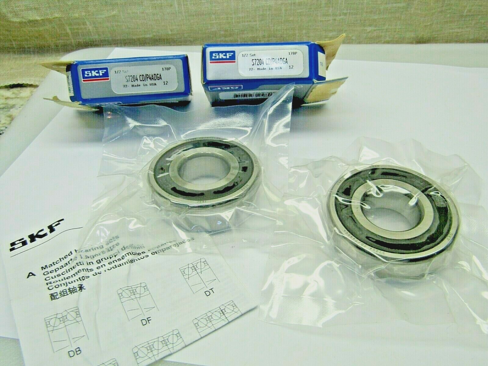 SKF Sealed 7204 CD/P4ADGA Super Precision 2 Bearing Set Matched & S/N
