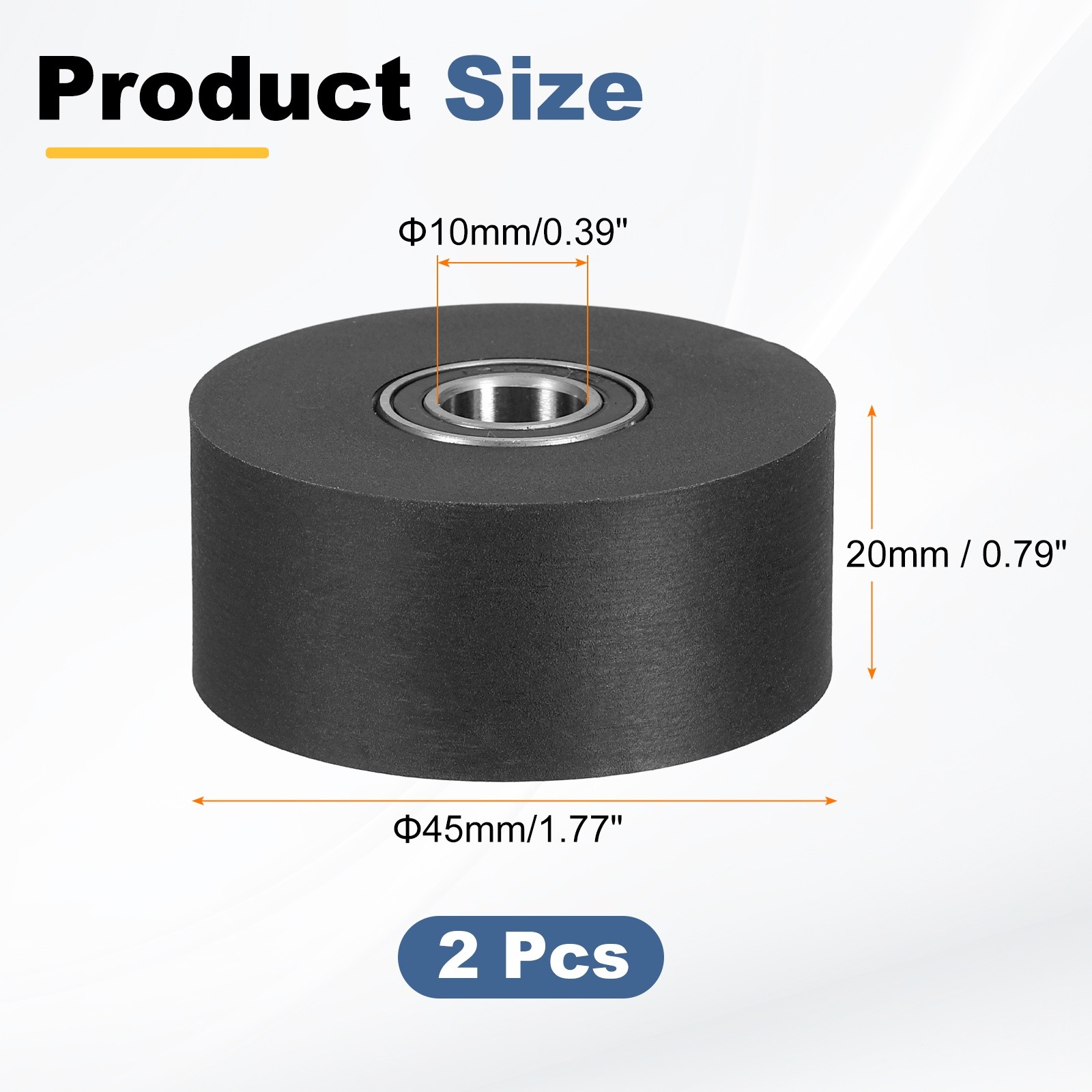 2Pcs Plastic Rollers with Bearing, 3/8″x1-3/4″x3/4″ for Pulley