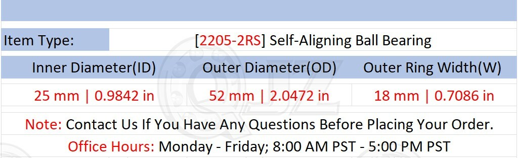 [Qty.8] New 2205-2RS Self-Aligning Ball Bearing [25mm Bore x 52mm OD x 18mm W]