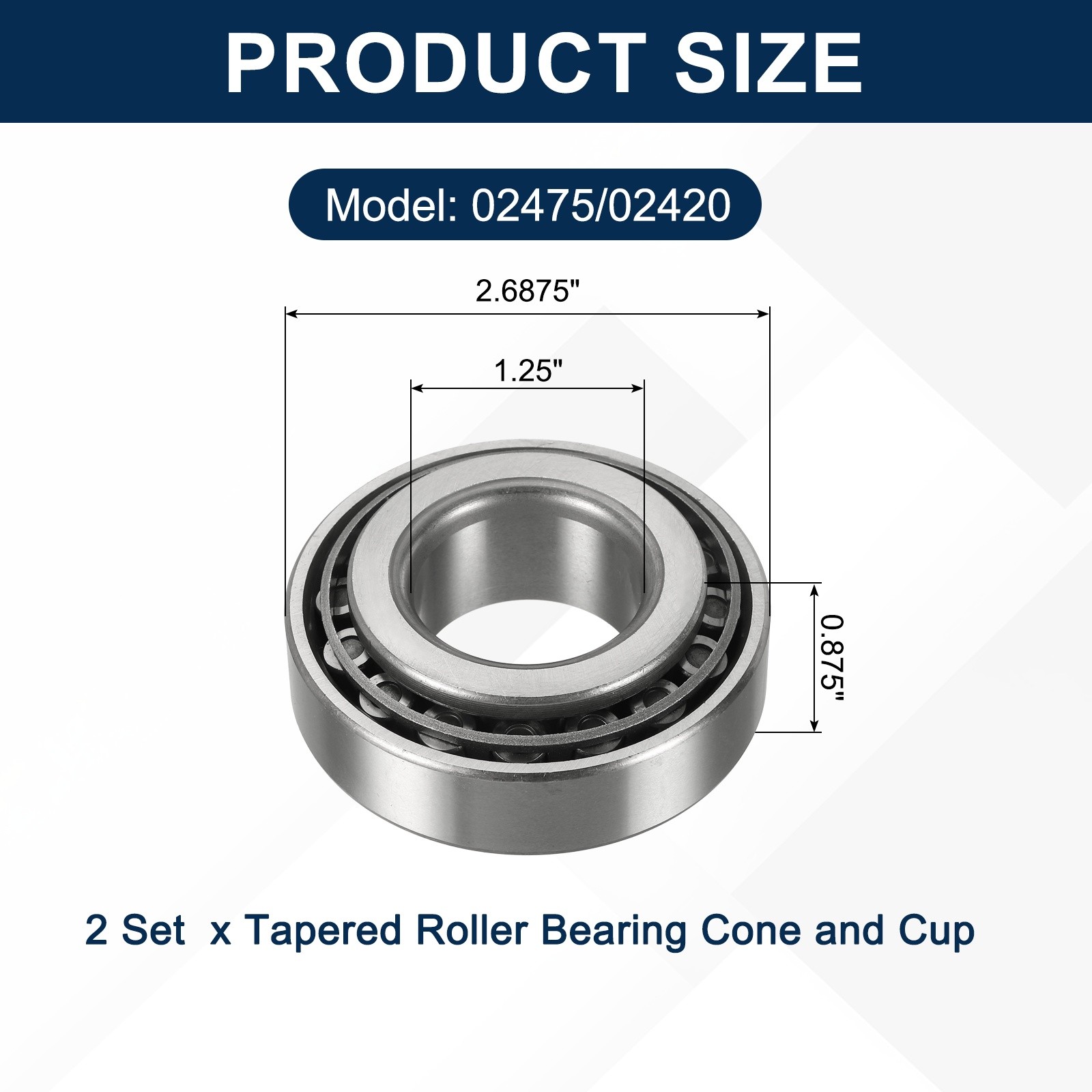 2Sets 02475/02420 Tapered Roller Bearing Cone and Cup, 1.25×2.6875×0.875″