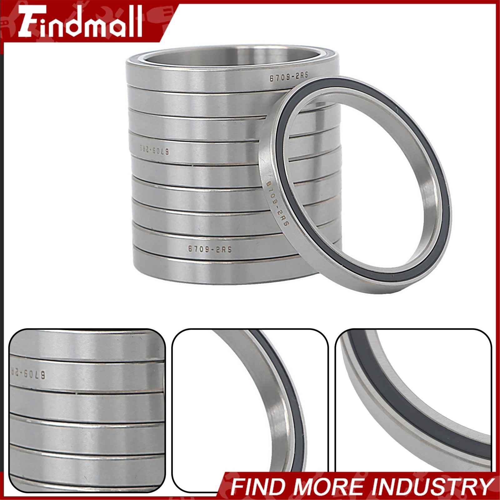 Findmall 6709-2RS Deep Groove Bearings 10pcs 45x55x6mm Rubber Sealed Pre-Lubed