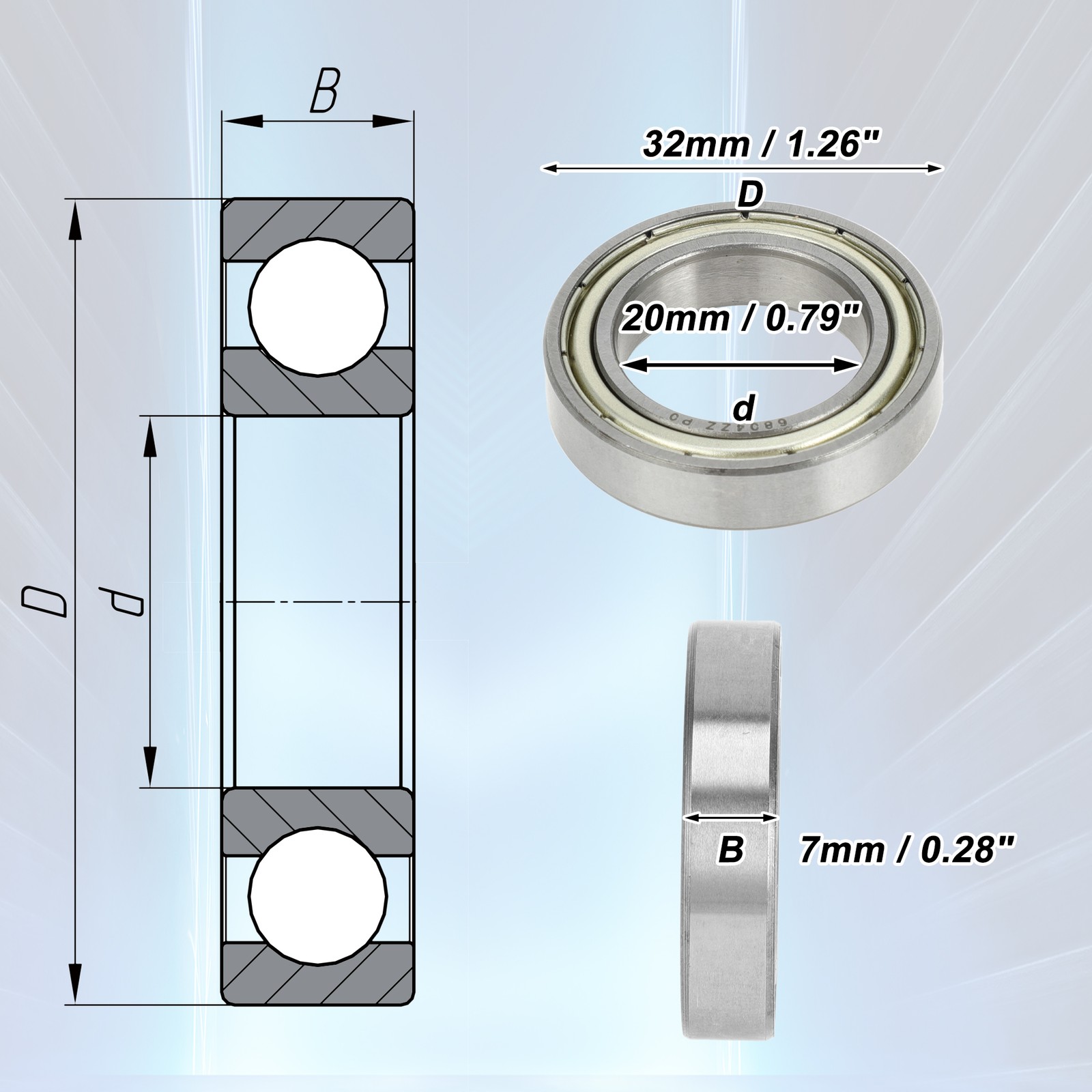 6804ZZ Deep Groove Ball Bearings P0 20x32x7mm 1 Pc Scooter Skateboard Wheel