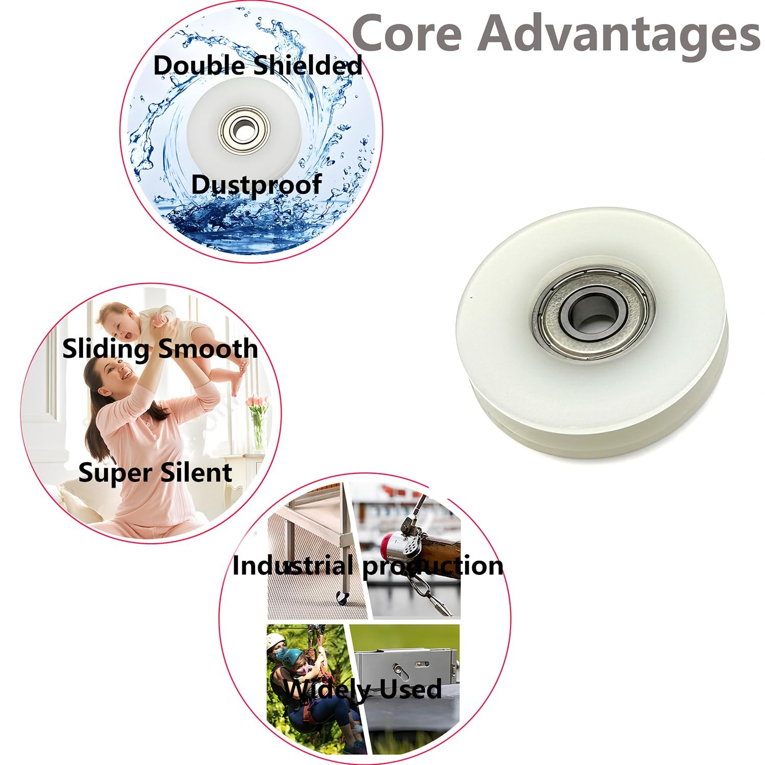 Preamer 5PCS Plastic Pulley Roller Wheel, 8x30x10mm Nylon 8x30x10mm, White