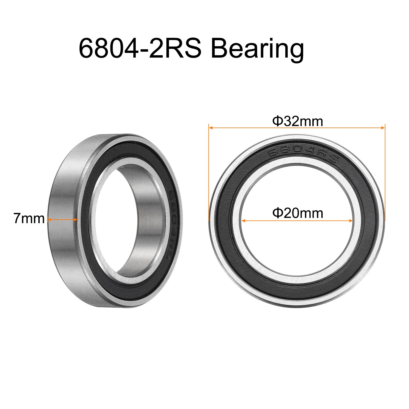 10pcs 6804-2RS Ball Bearing 20x32x7mm, Chrome Steel Rubber Seals, ABEC 3