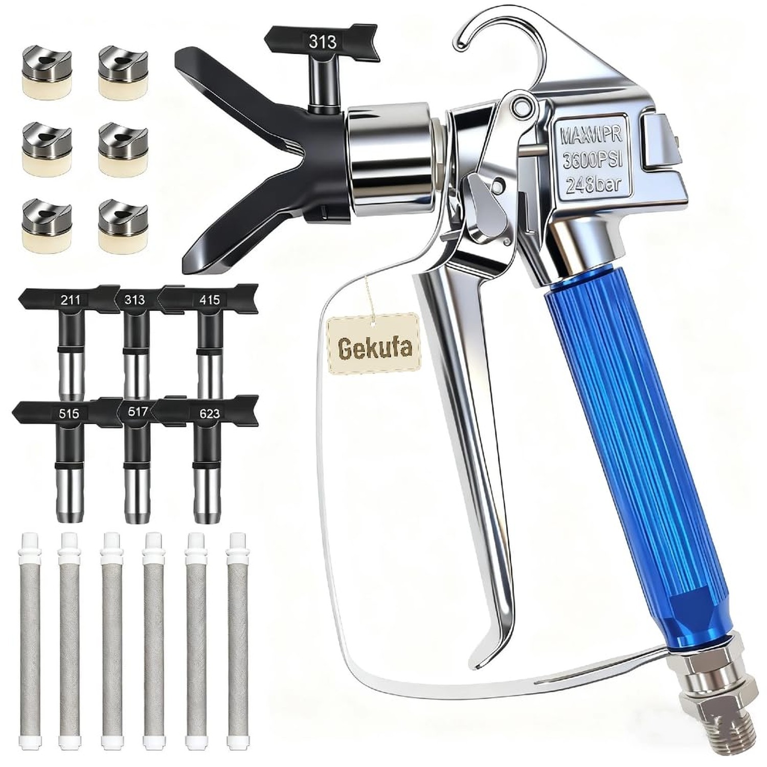 Airless Paint Sprayer Gun Kit 14 PCS, 3600 PSI High Pressure with 6 Reversibl…