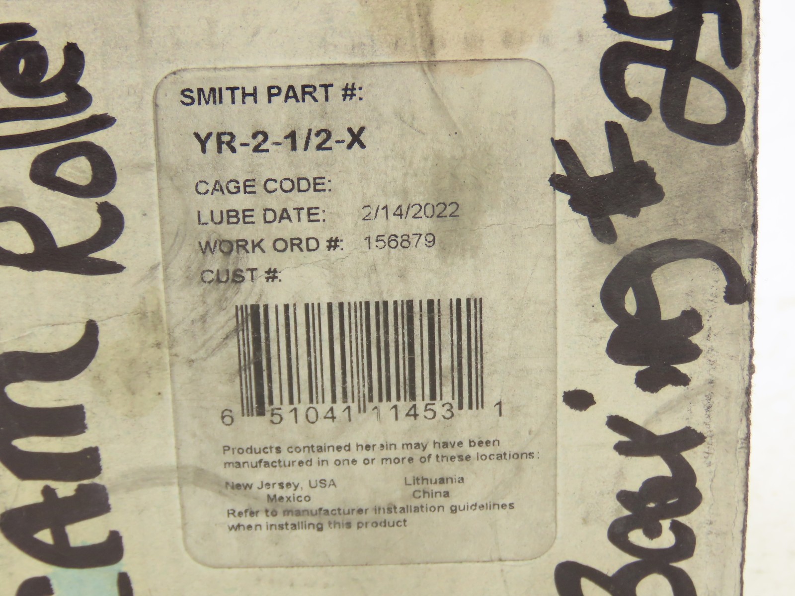 Smith Bearing YR-2-1/2-X Cam Follower Roller Bearing 2.5″ OD x .75″ ID x 1.5″ W