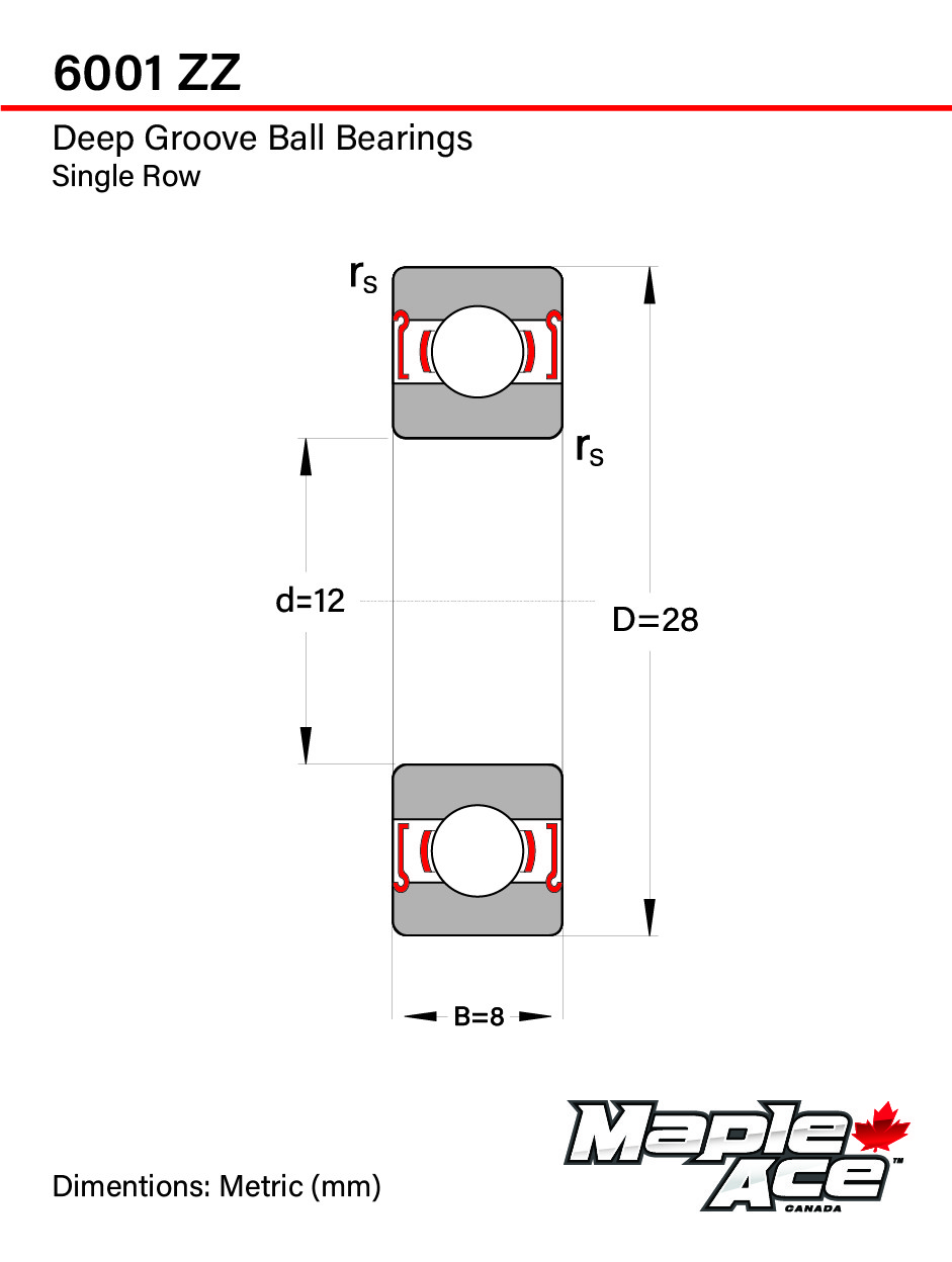 6001-ZZ Ball Bearing 12x28x8mm 6001 ZZ Metal Shielded (Qty 10)