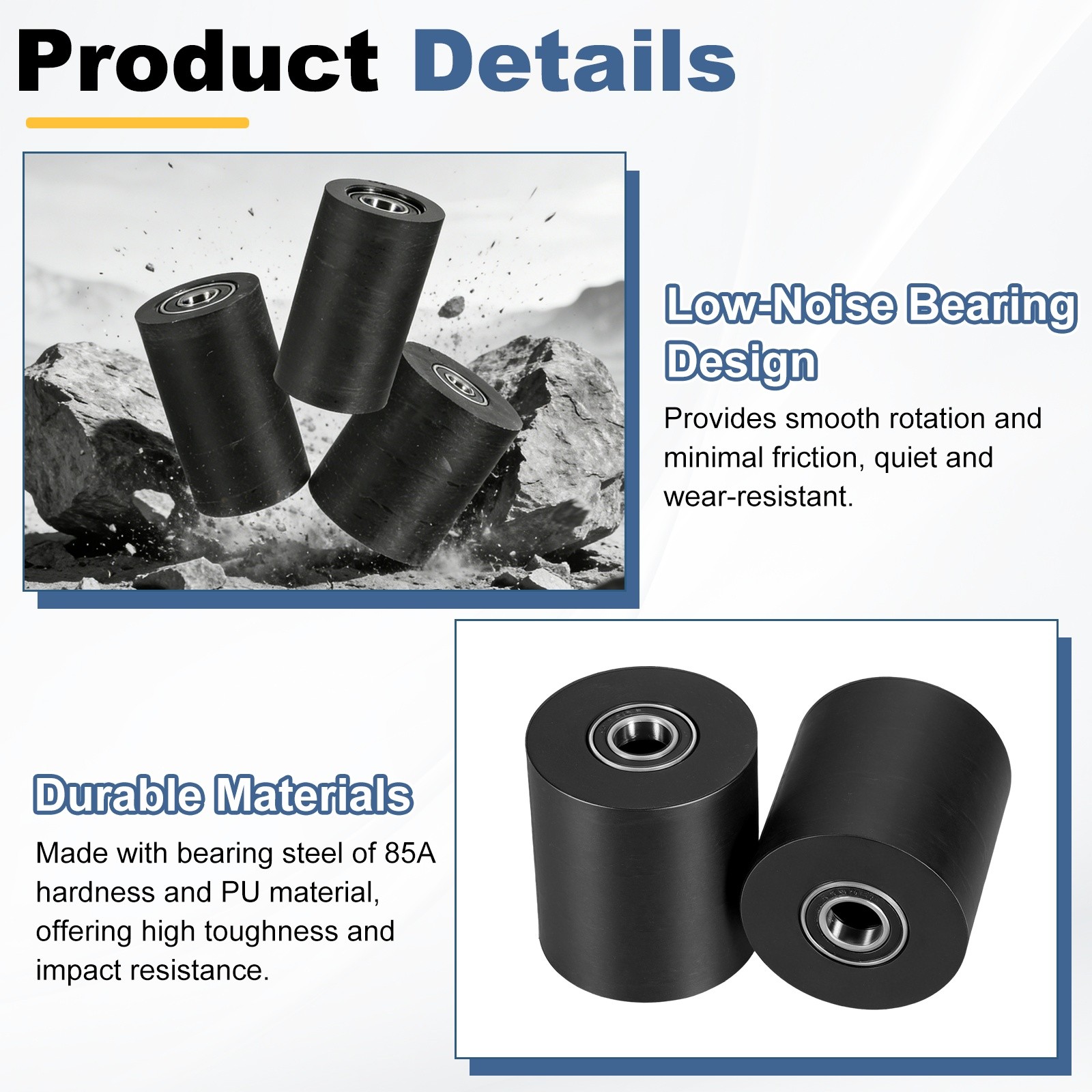 2Pcs Plastic Rollers with Bearing, 3/8″x1-3/4″x3/4″ for Pulley
