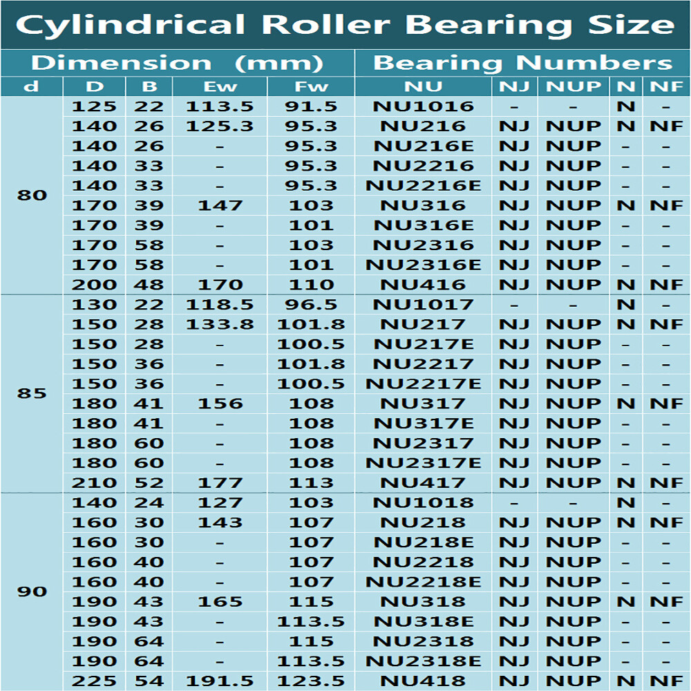 Cylindrical Roller Bearings NU 204-213EM Series Bore Ø20-65mm Bearing Steel Cage