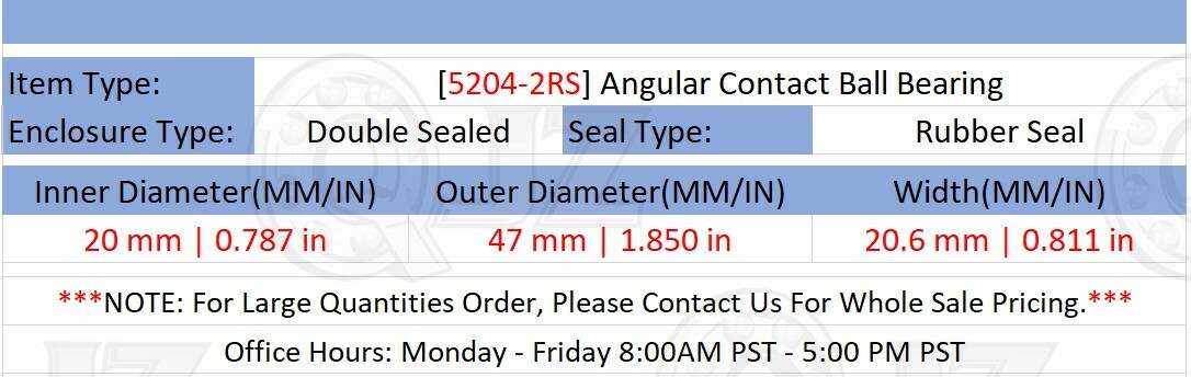 [Qty.2] 5204-2RS Angular Contact Ball Bearing [20mm Bore X 47mm ID X 20.6mm W]
