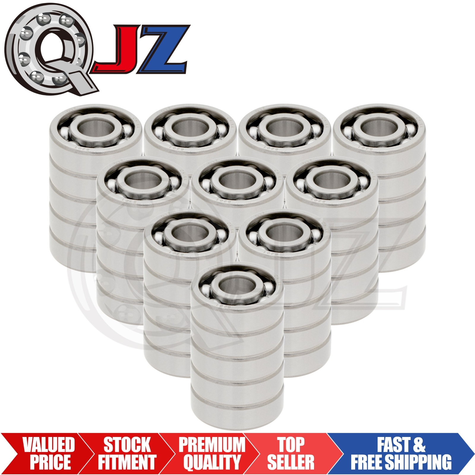 [Qty.50] 6201-OPEN Radial/Deep Groove Ball Bearing [12mm ID x 32mm OD x 10mm W]