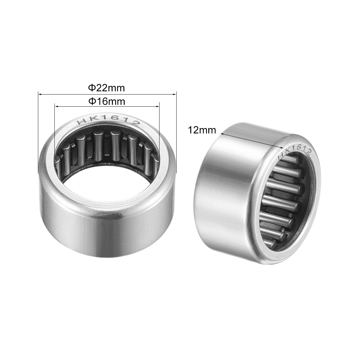 HK1612 Needle Roller Bearings 16mm x 22mm x 12mm Chrome Steel Open End 5pcs