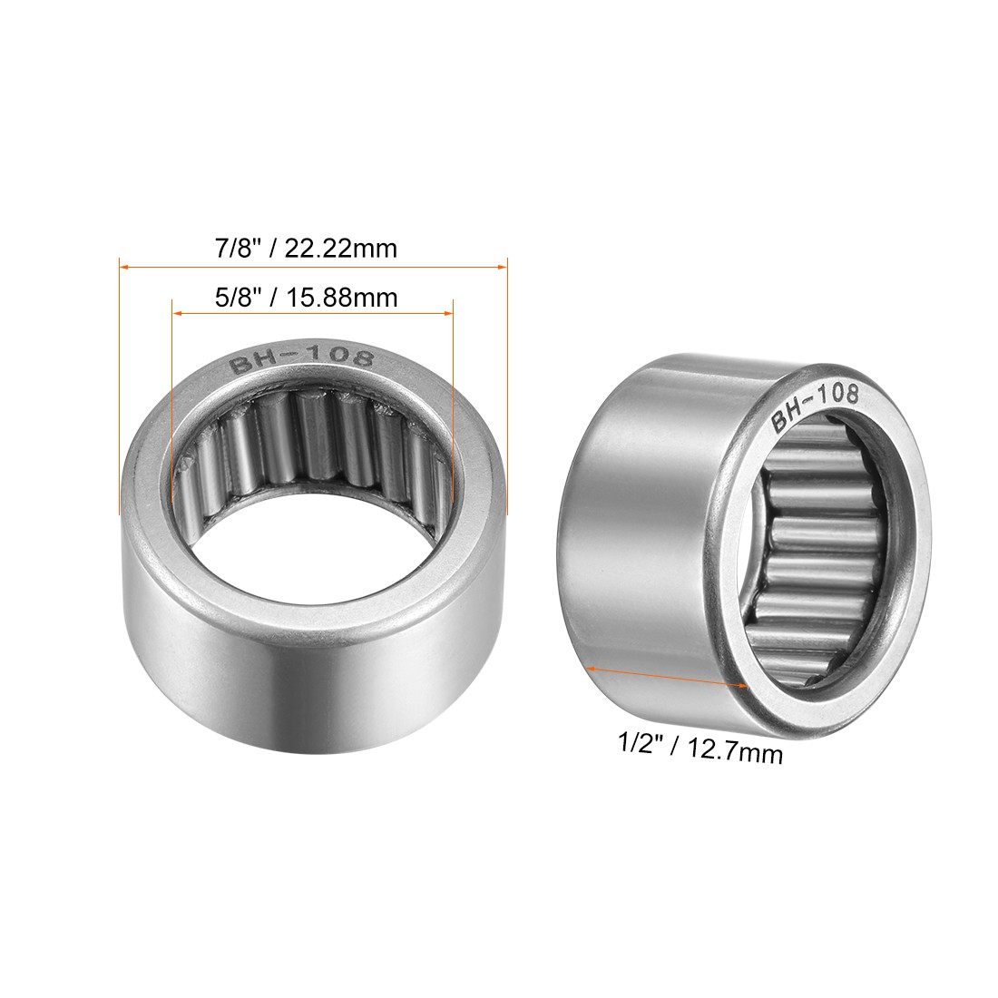 BH108 Needle Roller Bearings 5/8″x7/8″x1/2″ Full Complement Drawn Cup