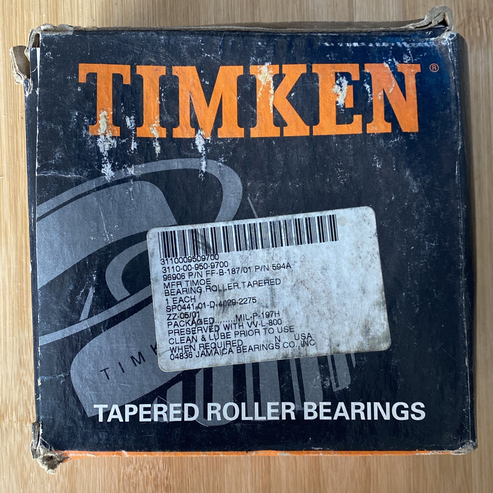 Timken 594A Tapered Roller Bearing – NOS – New Bearing – Damaged Box