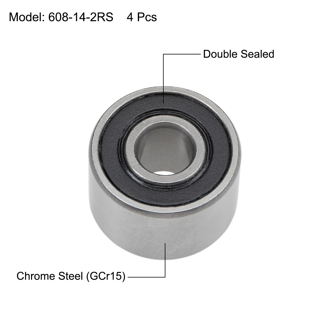 608-14-2RS Ball Bearings Z2 8x22x14mm Double Sealed Chrome Steel 4pcs