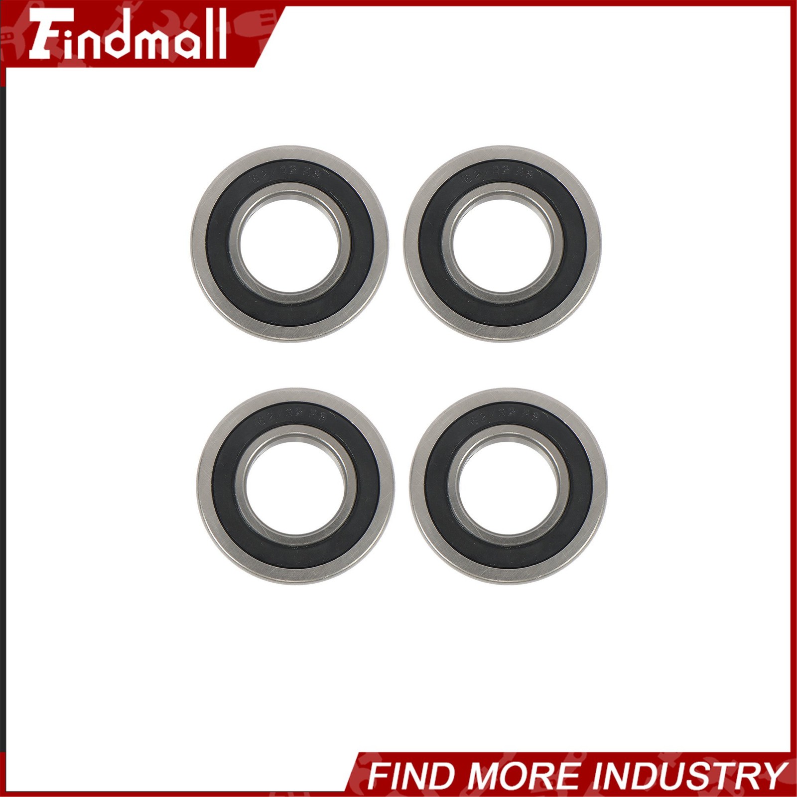Findmall 62/32-2RS Deep Groove Bearings 4pcs 32x65x17mm Rubber Sealed Set