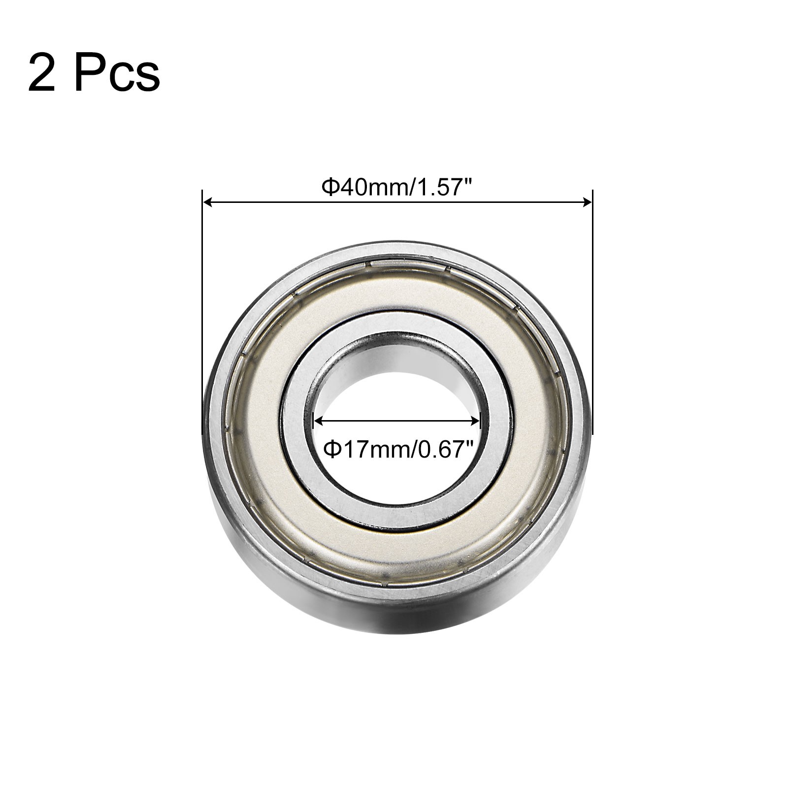 6203-2Z Deep Groove Ball Bearing,2pcs 17x40x12mm C3 Bearings,Silver Tone