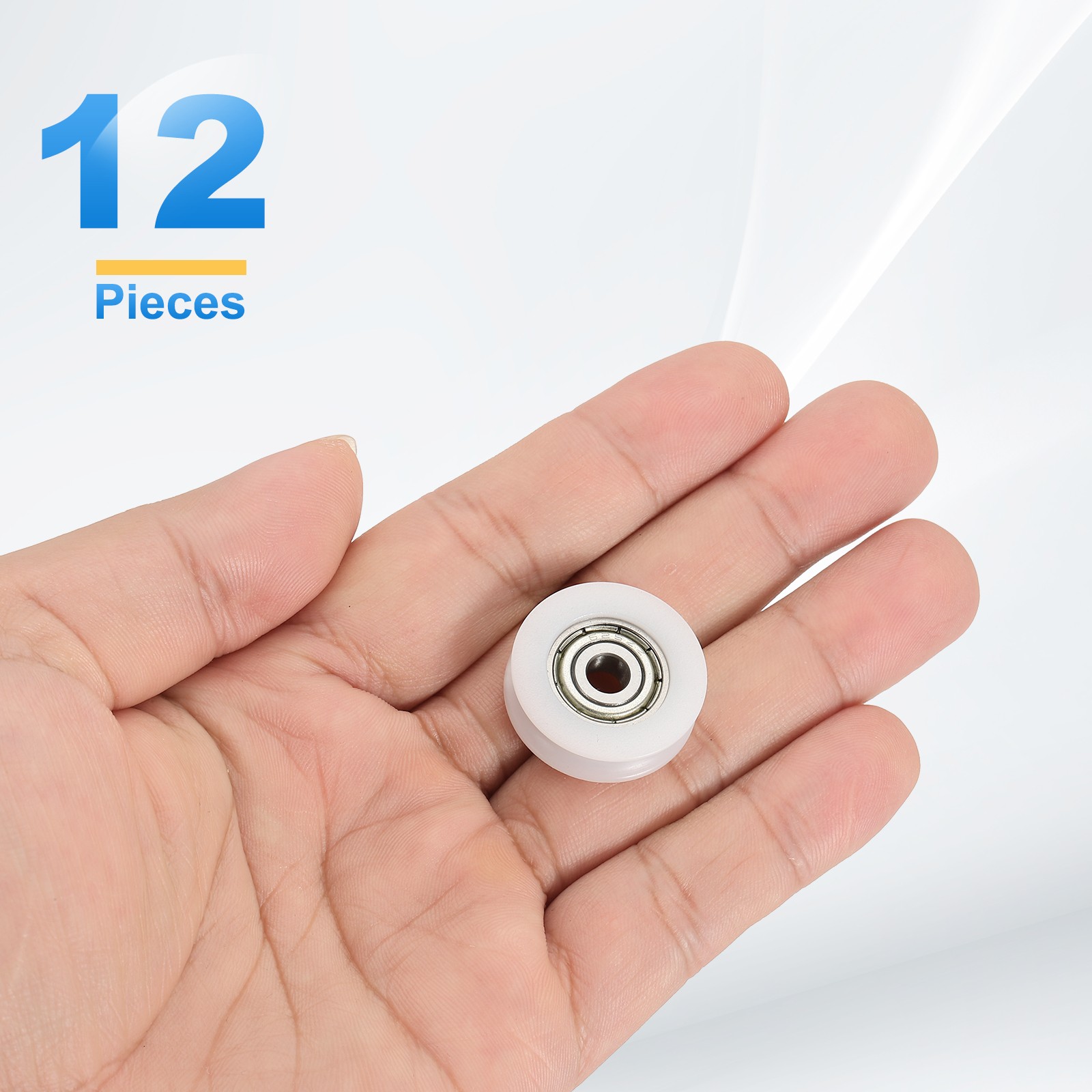 12Pcs, Groove Nylon Plastic Guide Bearing 5×23.5x7mm Pulley Roller White