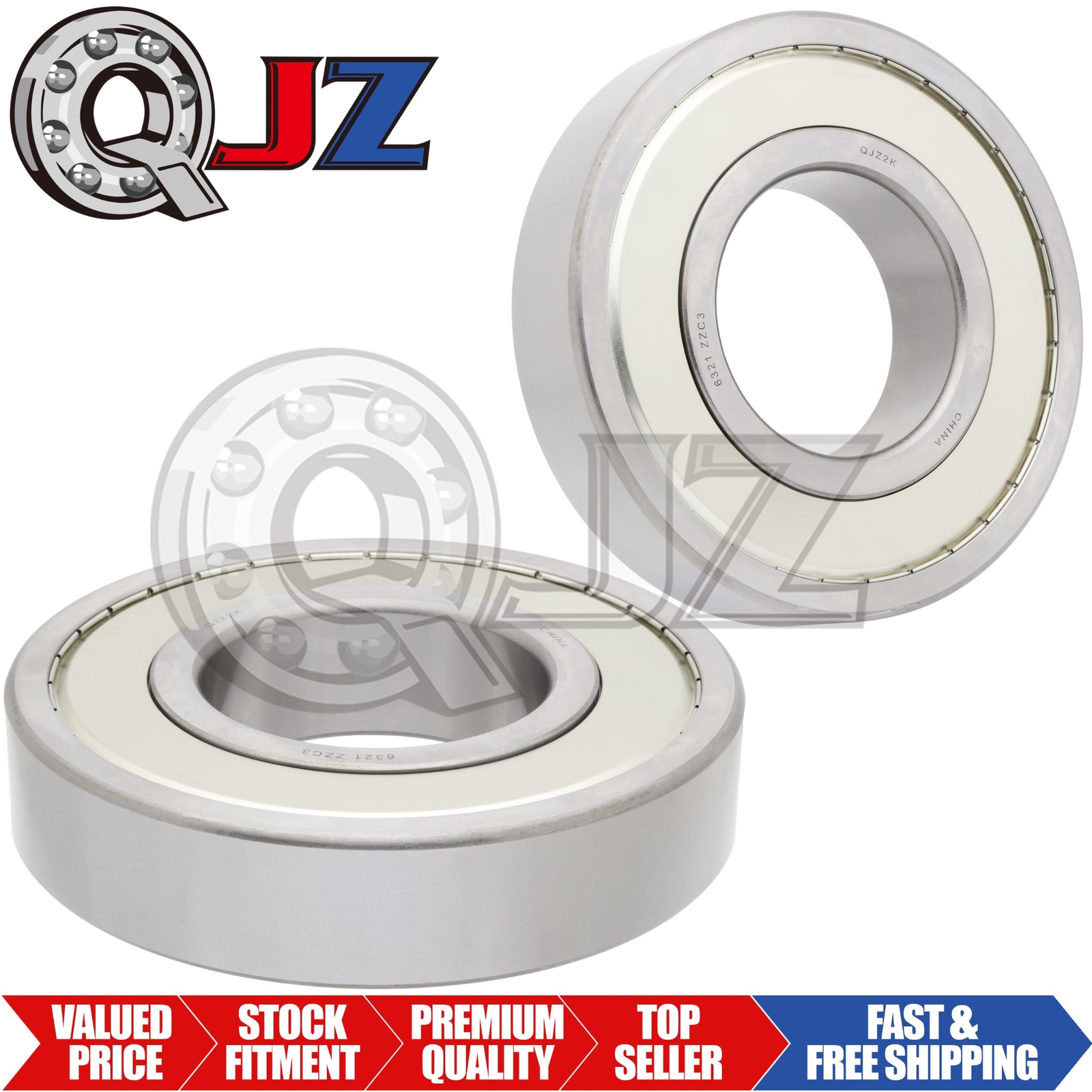 [Qty.2] 6321-ZZ Radial/Deep Groove Ball Bearing [105mm ID x 225mm OD x 49mm W]