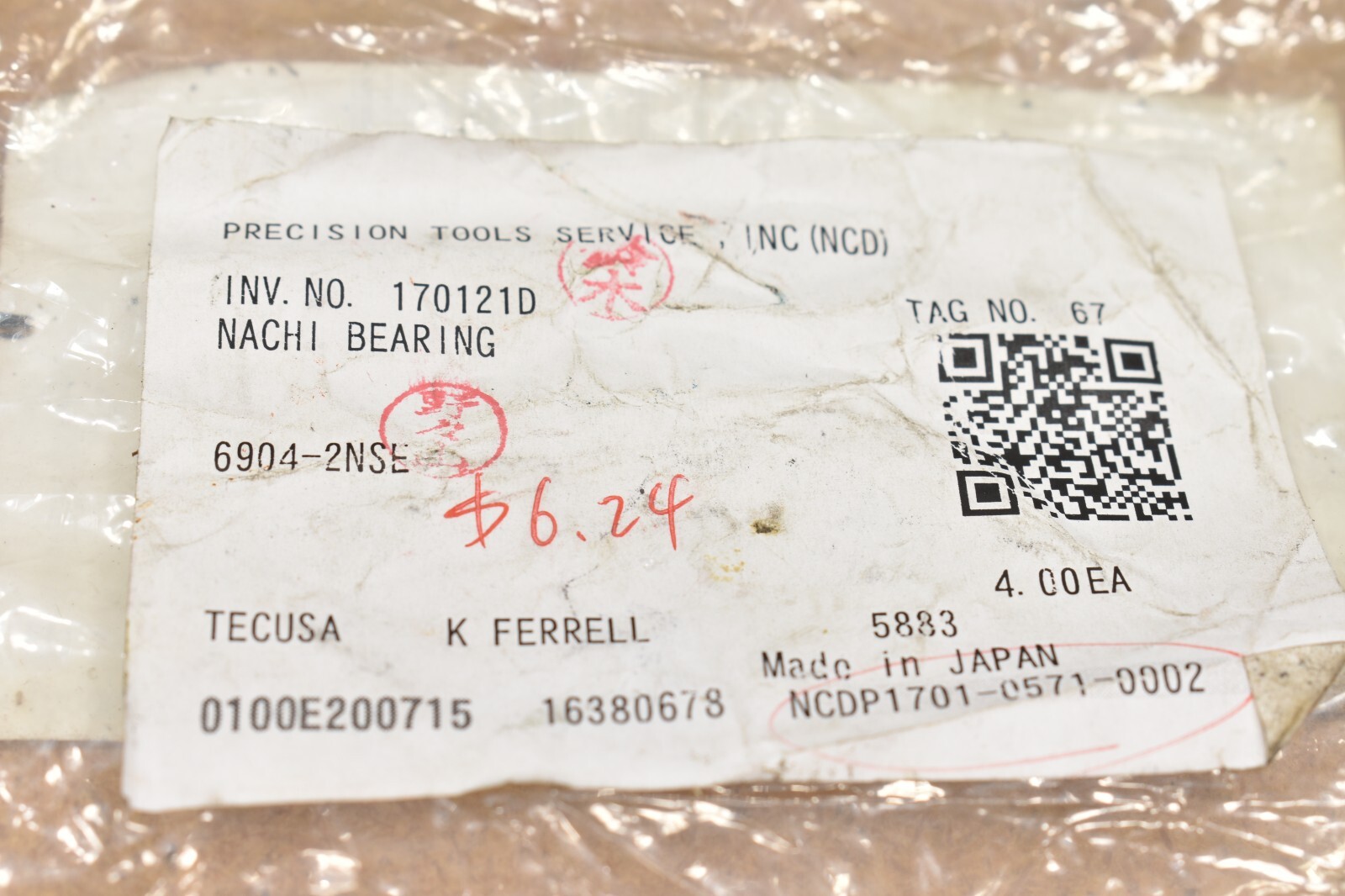 Nachi 6904-2NSE, Deep Groove Ball Bearing, 20x37x9 mm