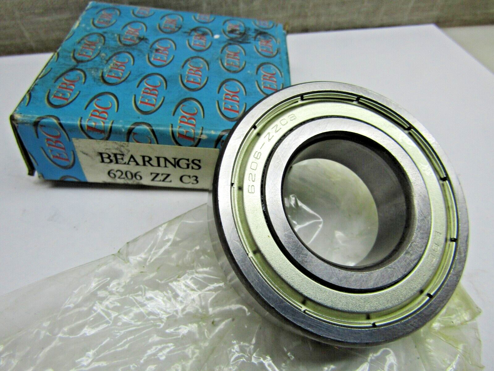 (Lot of 2) EBC 6206-ZZ 30mm X 62mm X 16 mm Metal Shielded Bearing