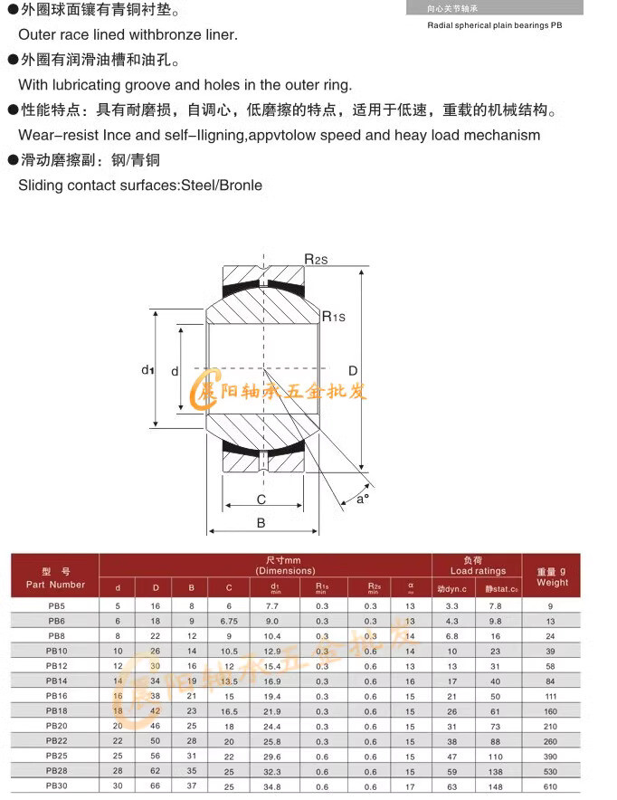 1pc GEBK5S PB5 Bearing Spherical Plain Radial joint Plain Bearing 5x16x8mm