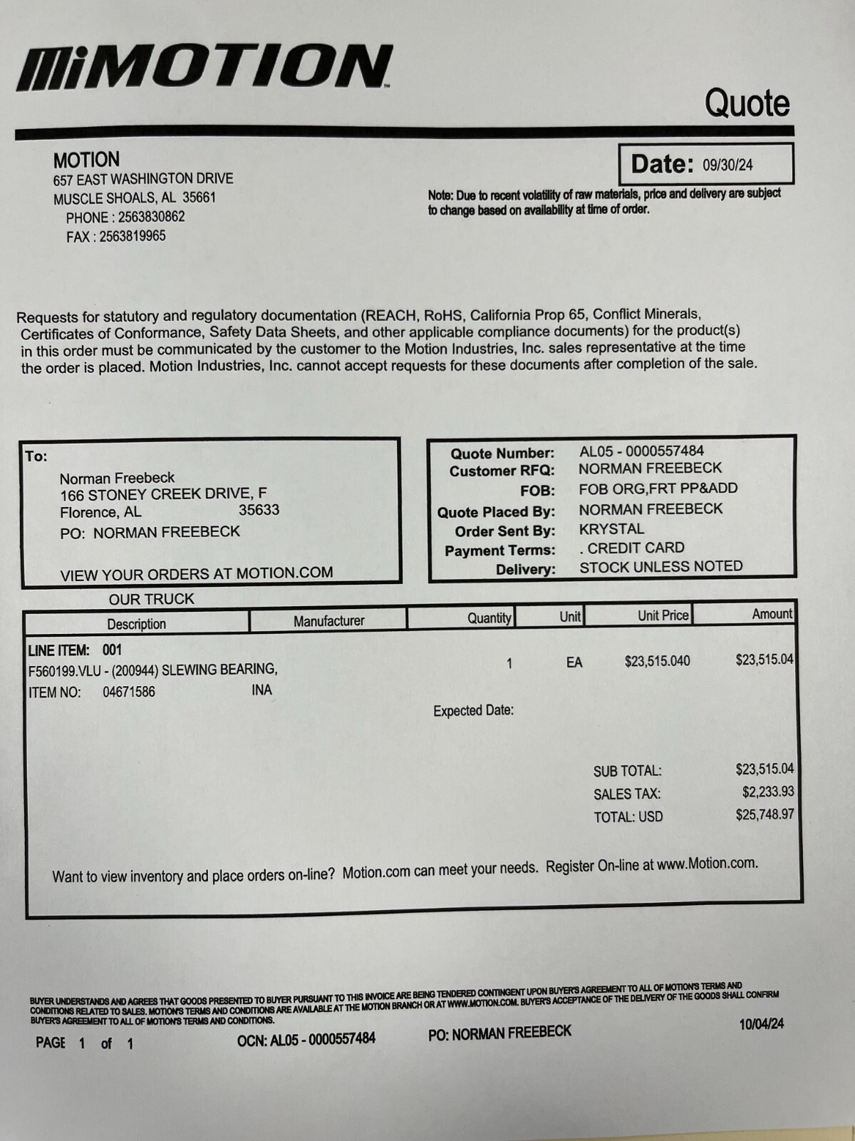 INA/Schaeffler F-560199.01.VLU 4-Pt Contact Ball Slewing Bearing 200944 * NEW *