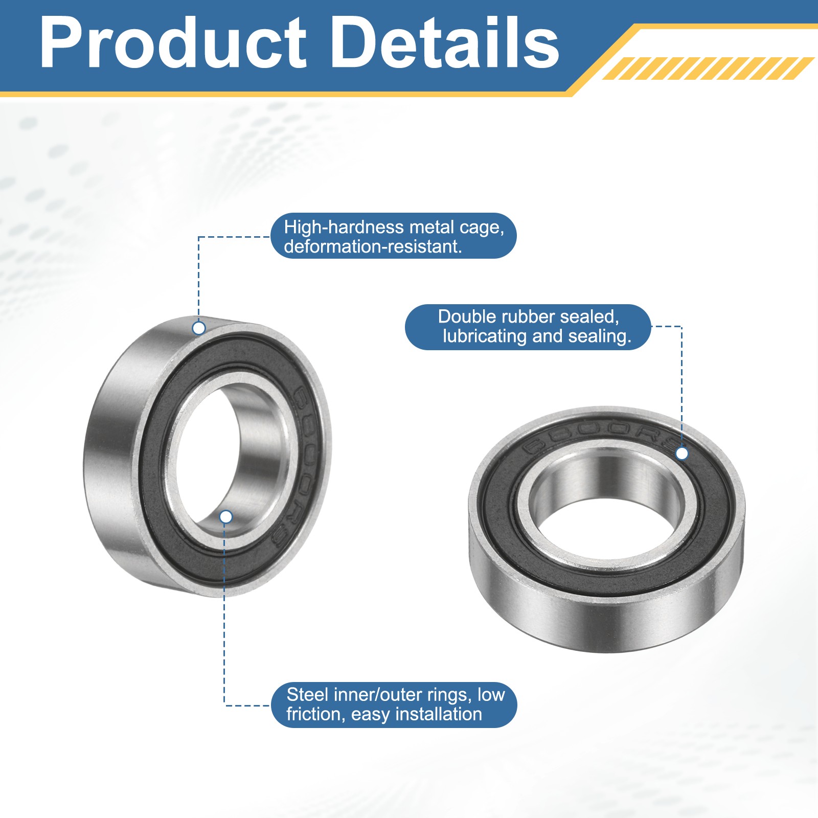 10Pcs 6800-RS Deep Groove Bearing, 10x19x5mm Rubber Double Sealed Bearing