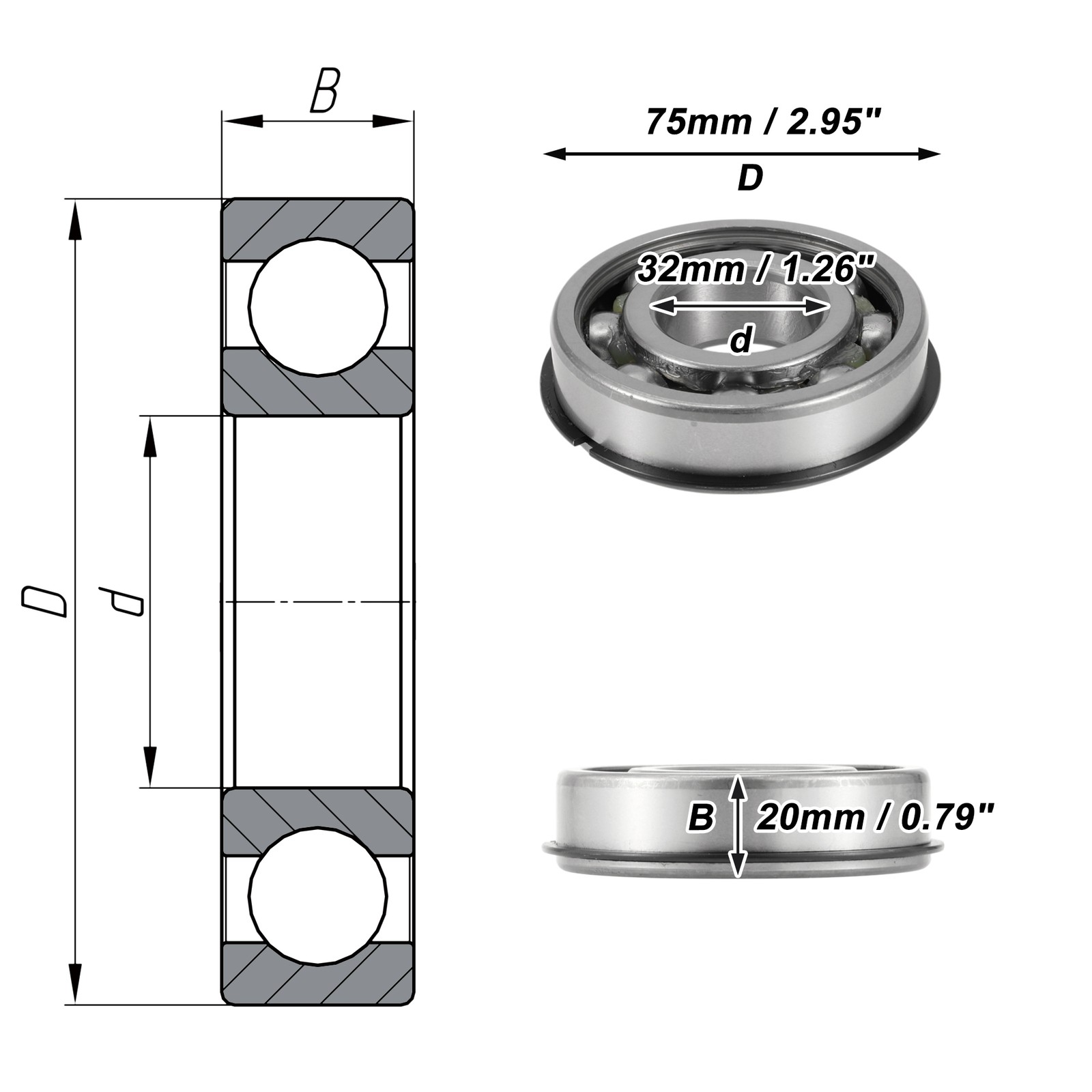 63/32NR Deep Groove Ball Bearings 32x75x20mm 1 Pcs Scooter Skateboard Wheel