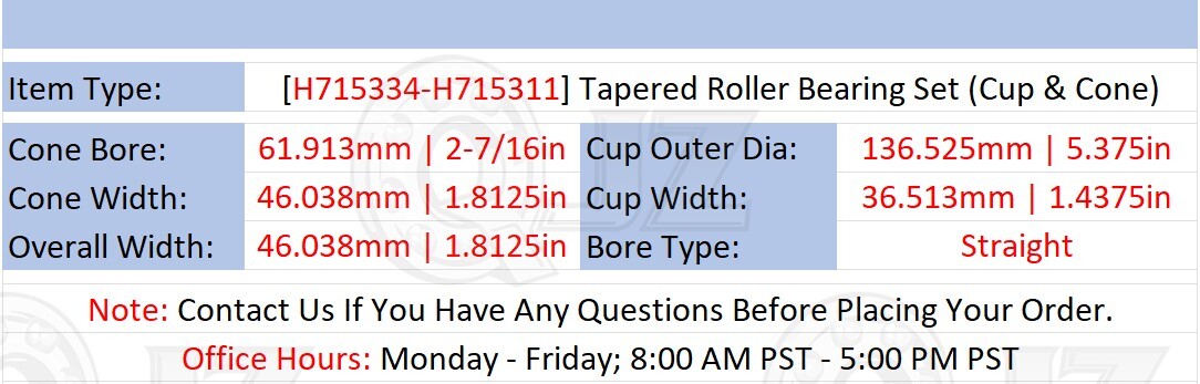 [Qty.2] New H715334-H715311 Tapered Roller Bearing Set [2-7/16″ ID x 1.8125″ W]