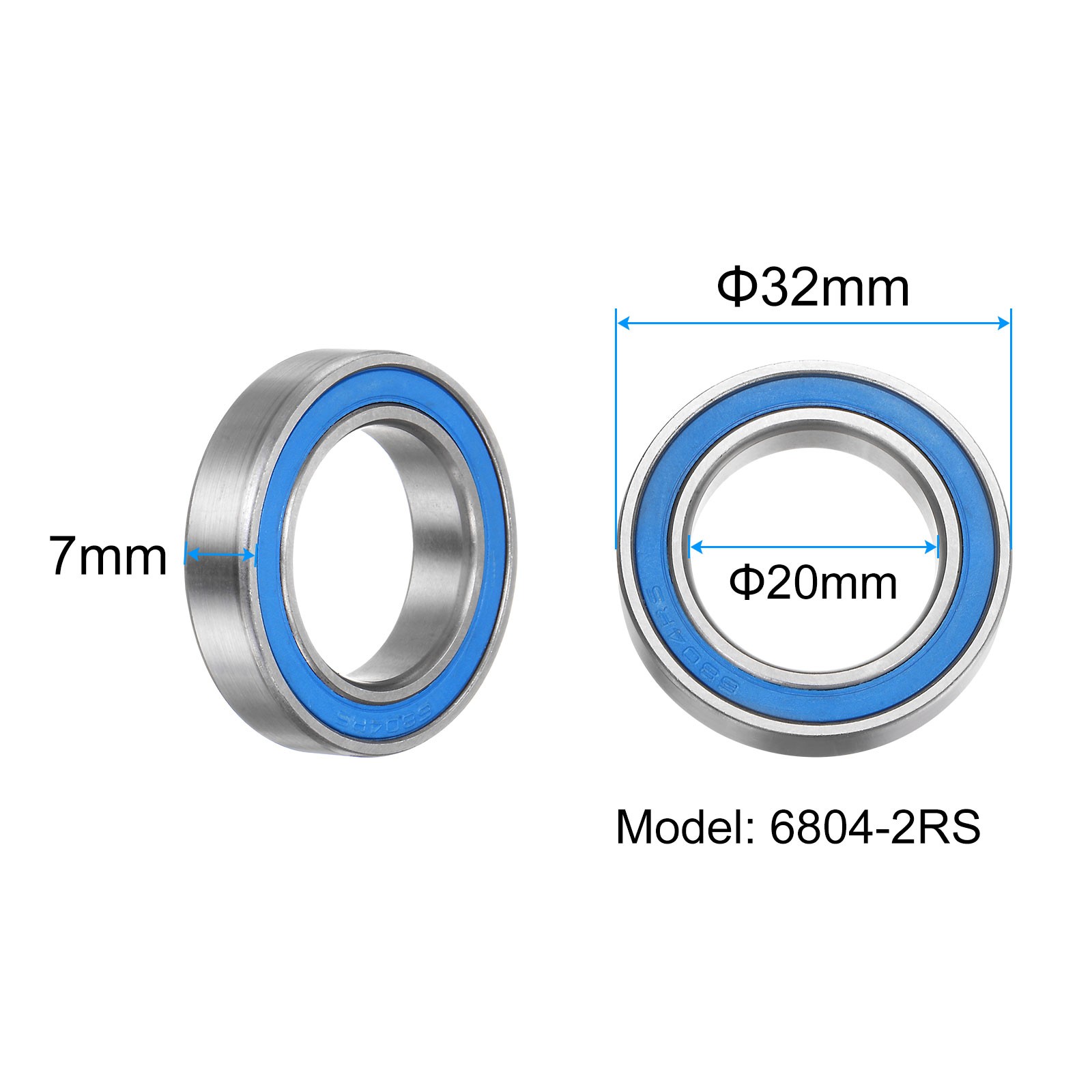 2 x 6804-2RS Deep Groove Ball Bearings 20x32x7mm Rubber Sealed Bearings