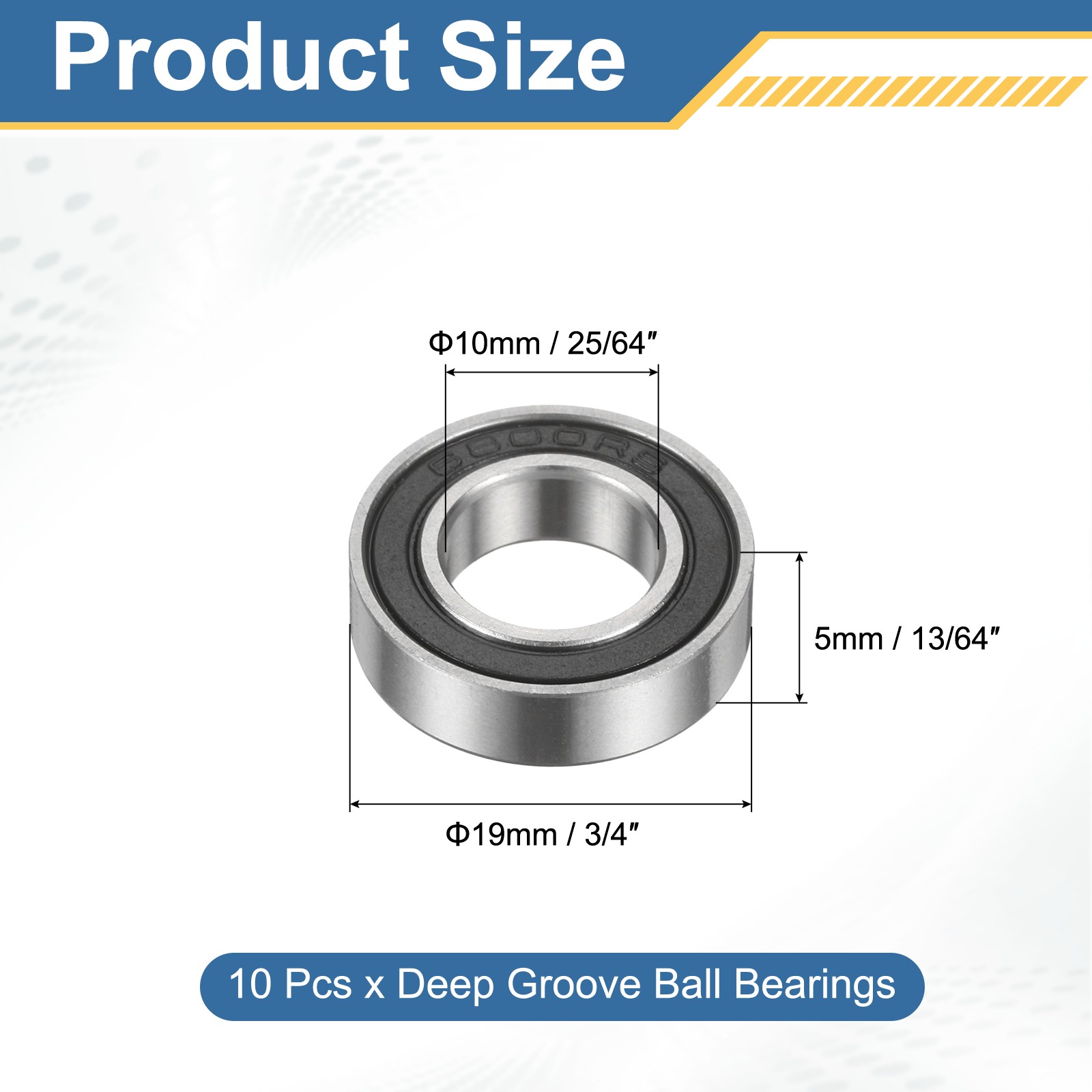 10Pcs 6800-RS Deep Groove Bearing, 10x19x5mm Rubber Double Sealed Bearing