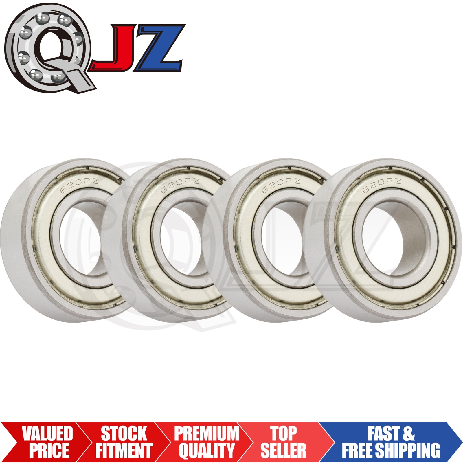 [Qty.4] 6202-ZZ Deep Groove Radial Ball Bearing [15mm Bore x 35mm OD x 11mm W]