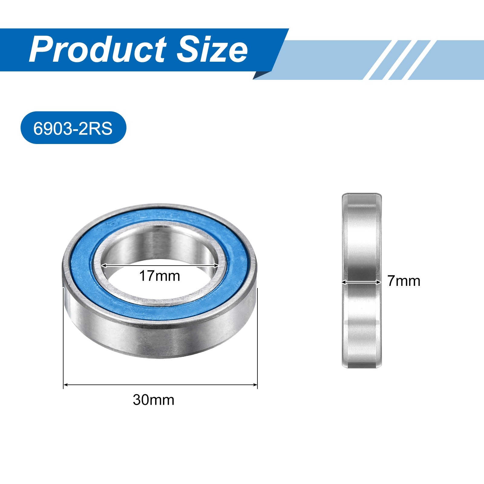 5 Pcs 17x30x7mm 6903-2RS Deep Groove Bearing Double Sealed Chrome Steel ABEC-7
