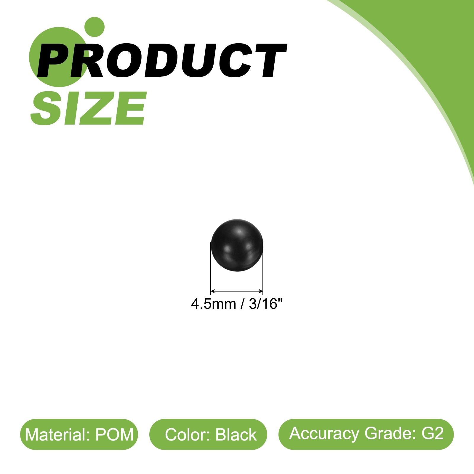 100 Pcs Black POM Plastic Bearing Balls G2 3/16″(4.5mm) Solid Plastic Balls