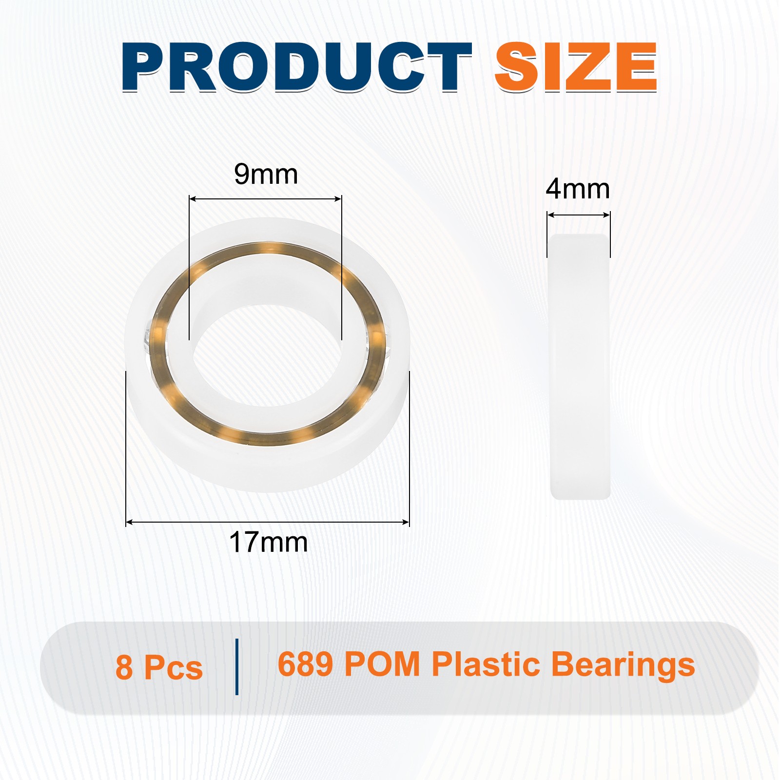 8Pcs 689 POM Plastic Bearings, 9 x 17 x 4 mm Deep-Groove Ball Bearings