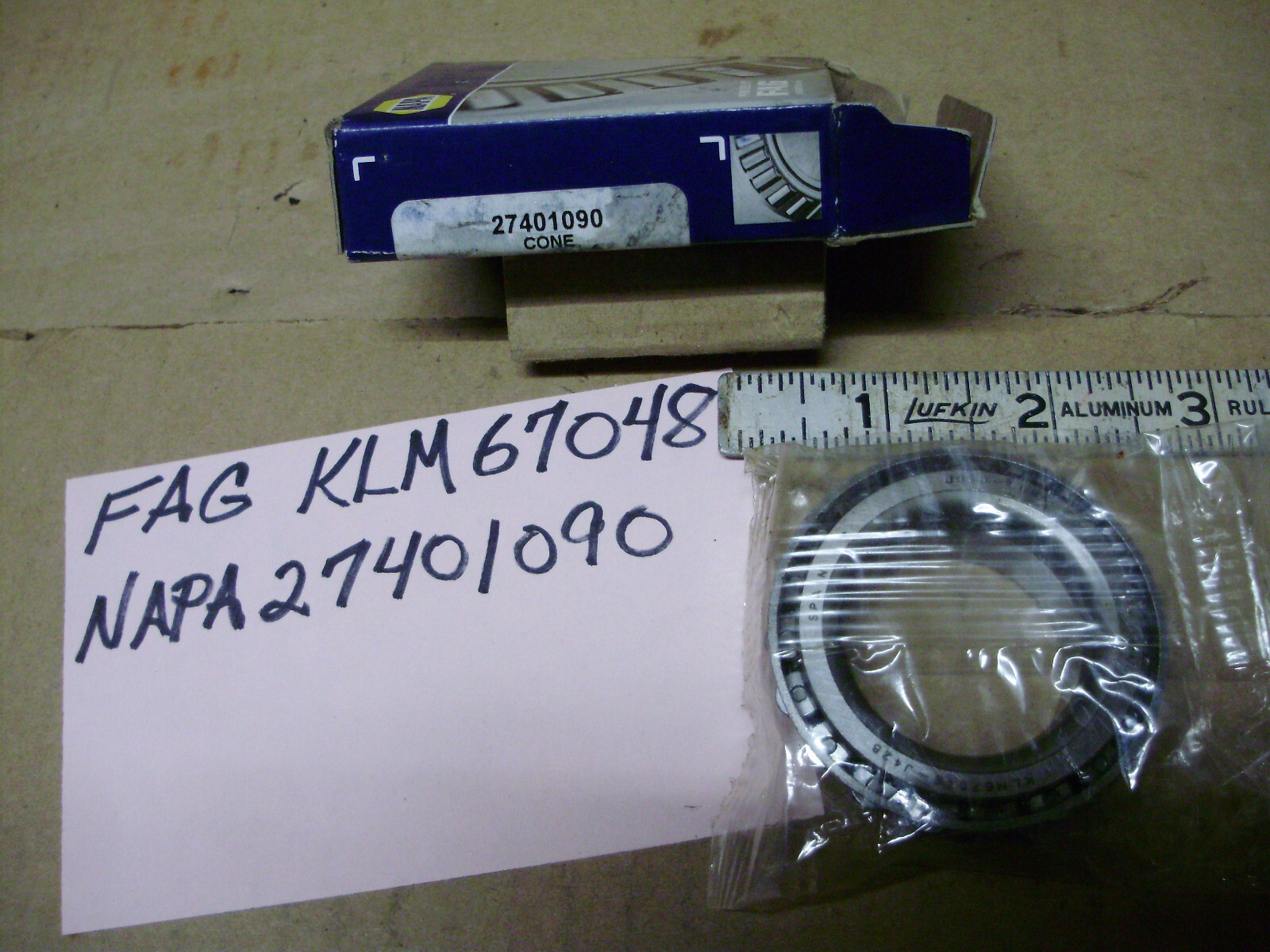 FAG Napa Cone Roller Bearings, KLM67048, K25580, Sold Separately