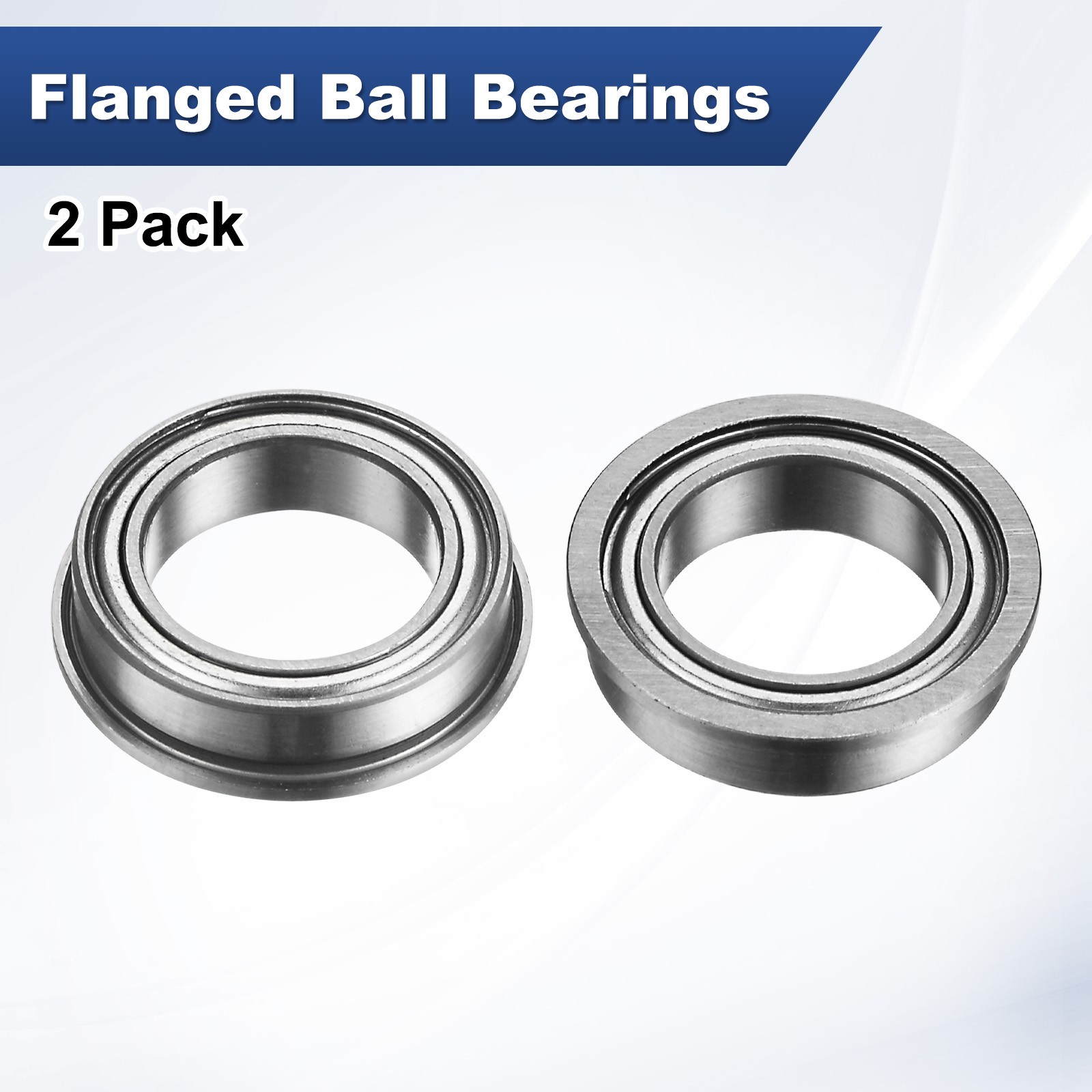 2-Pack F6700ZZ Flanged Ball Bearing, 10x15x4mm Metal Sealed Chrome Steel