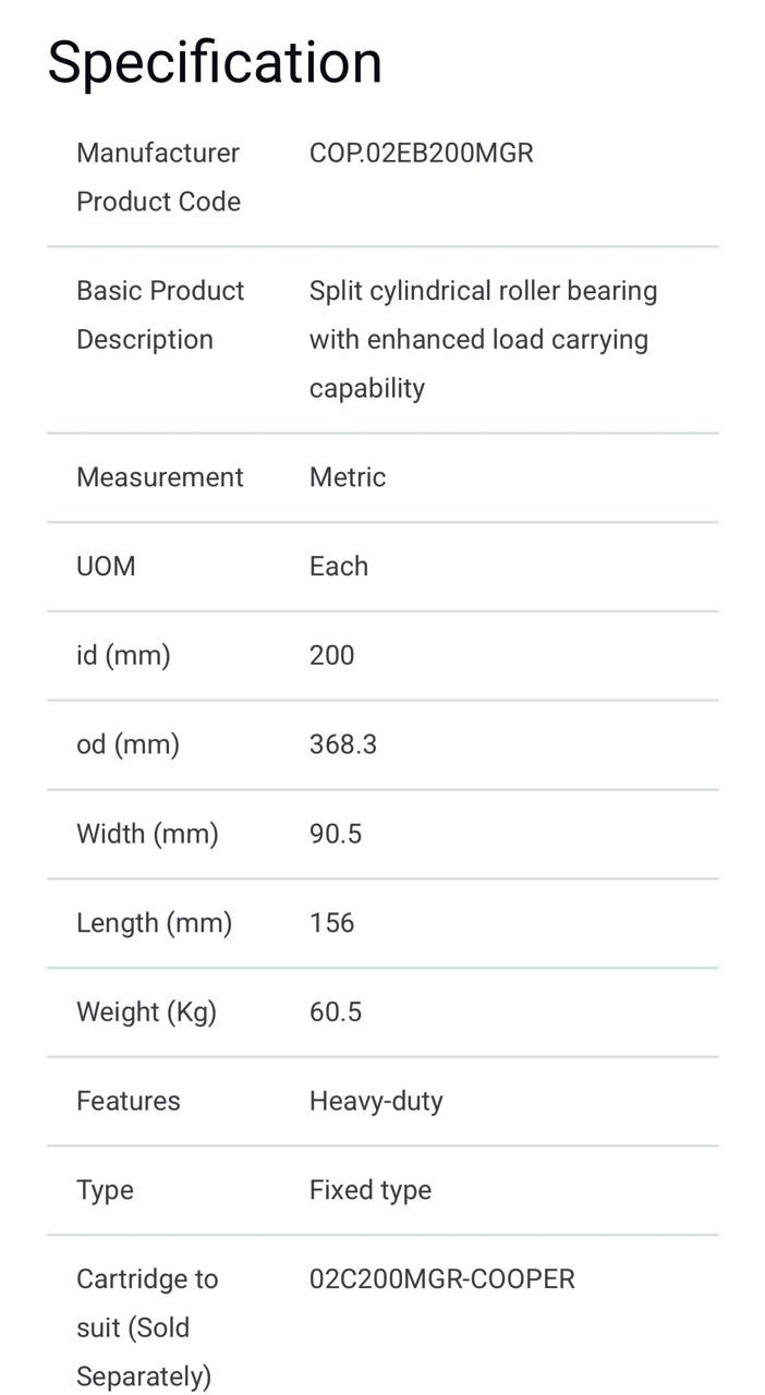 02EB200MGR COOPER SPILIT CYLINDRICAL ROLLER BEARING